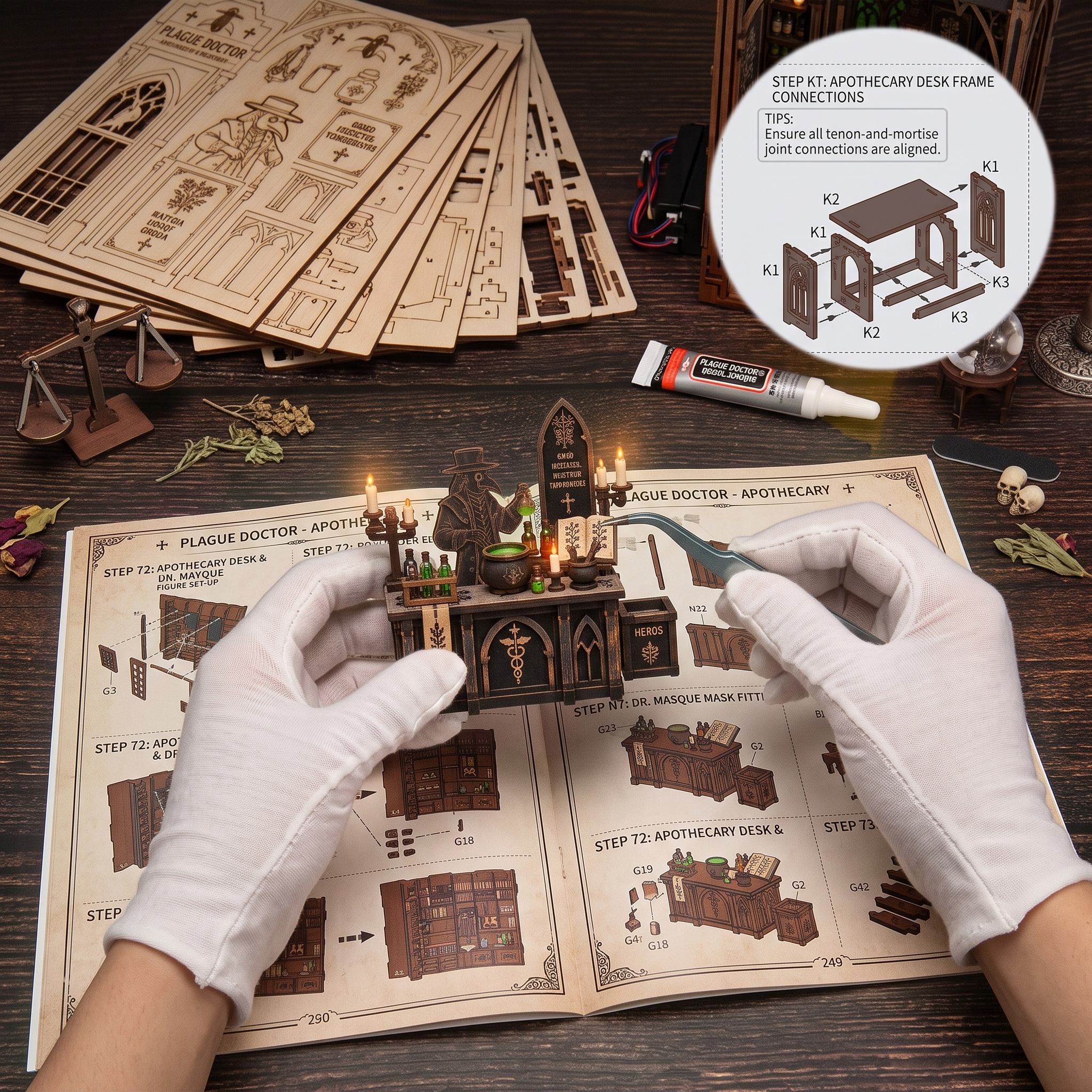 Plague Doctor Apothecary DIY Wooden Diorama Kit