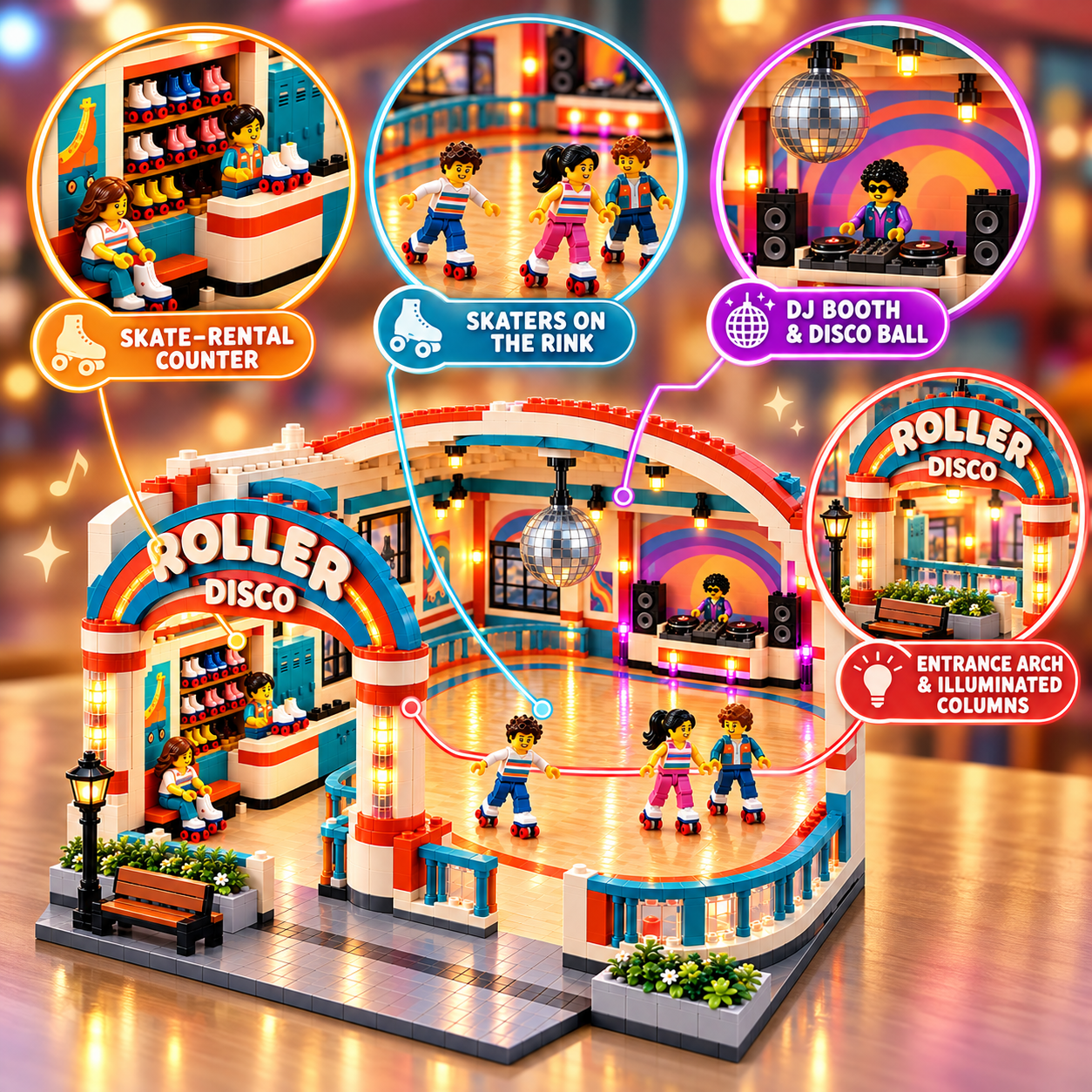 Roller Disco – Retro Roller Skating Rink Building Set for Adults