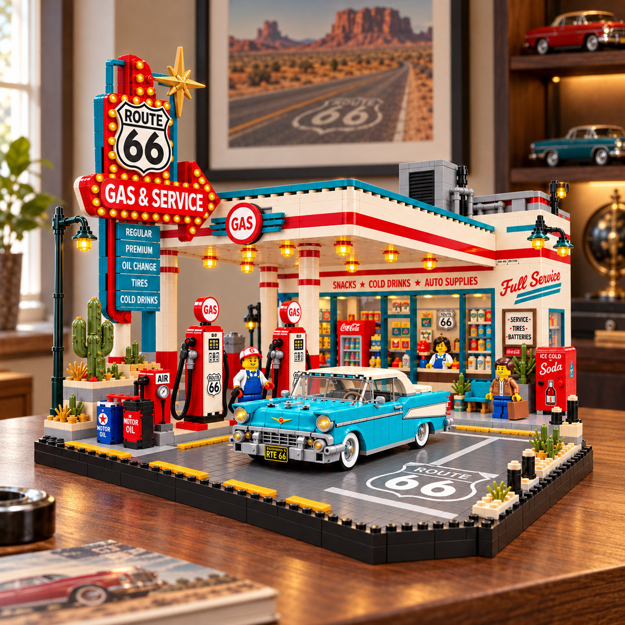 Route 66 Vintage Gas Station Building Block Set
