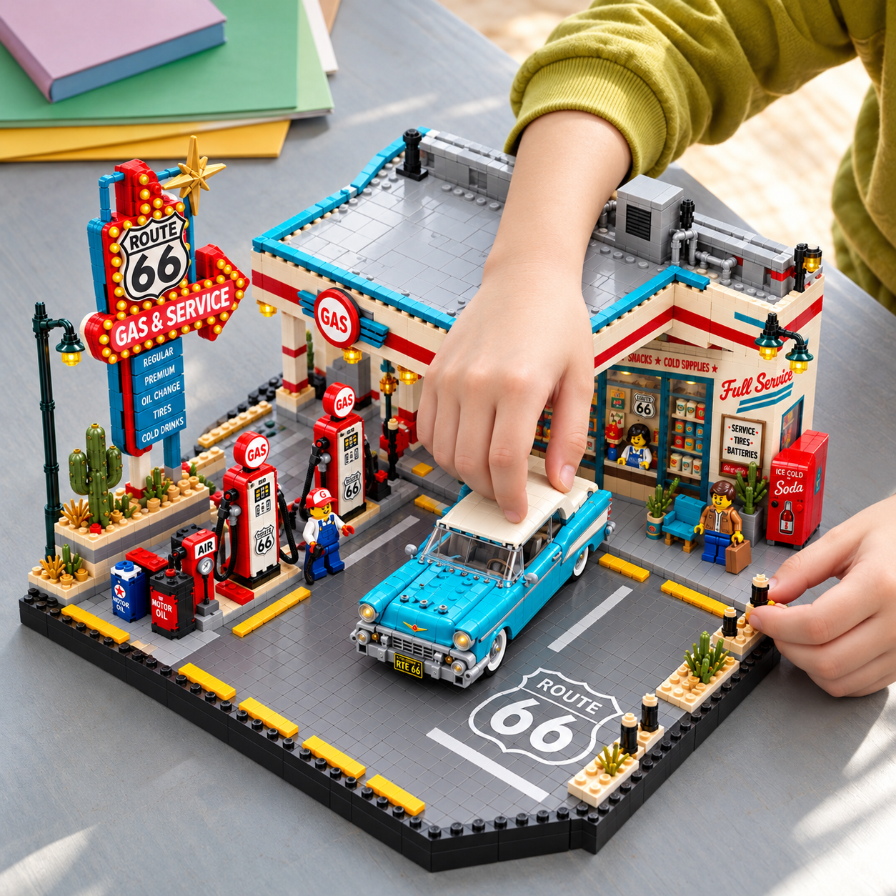 Route 66 Vintage Gas Station Building Block Set