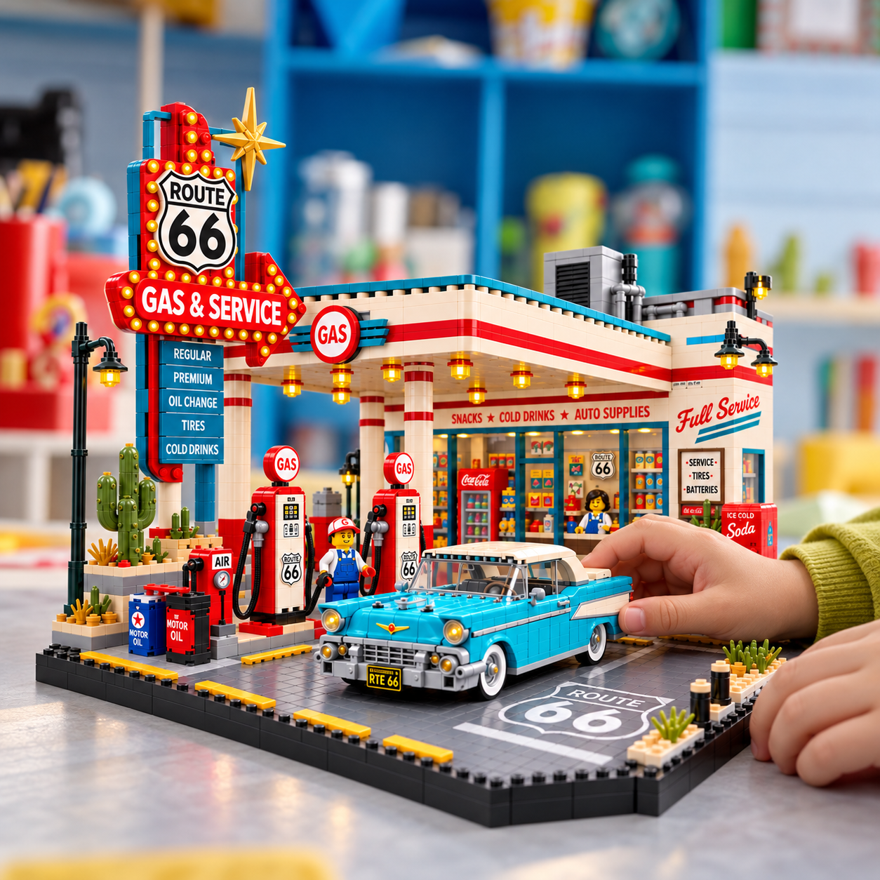 Route 66 Vintage Gas Station Building Block Set