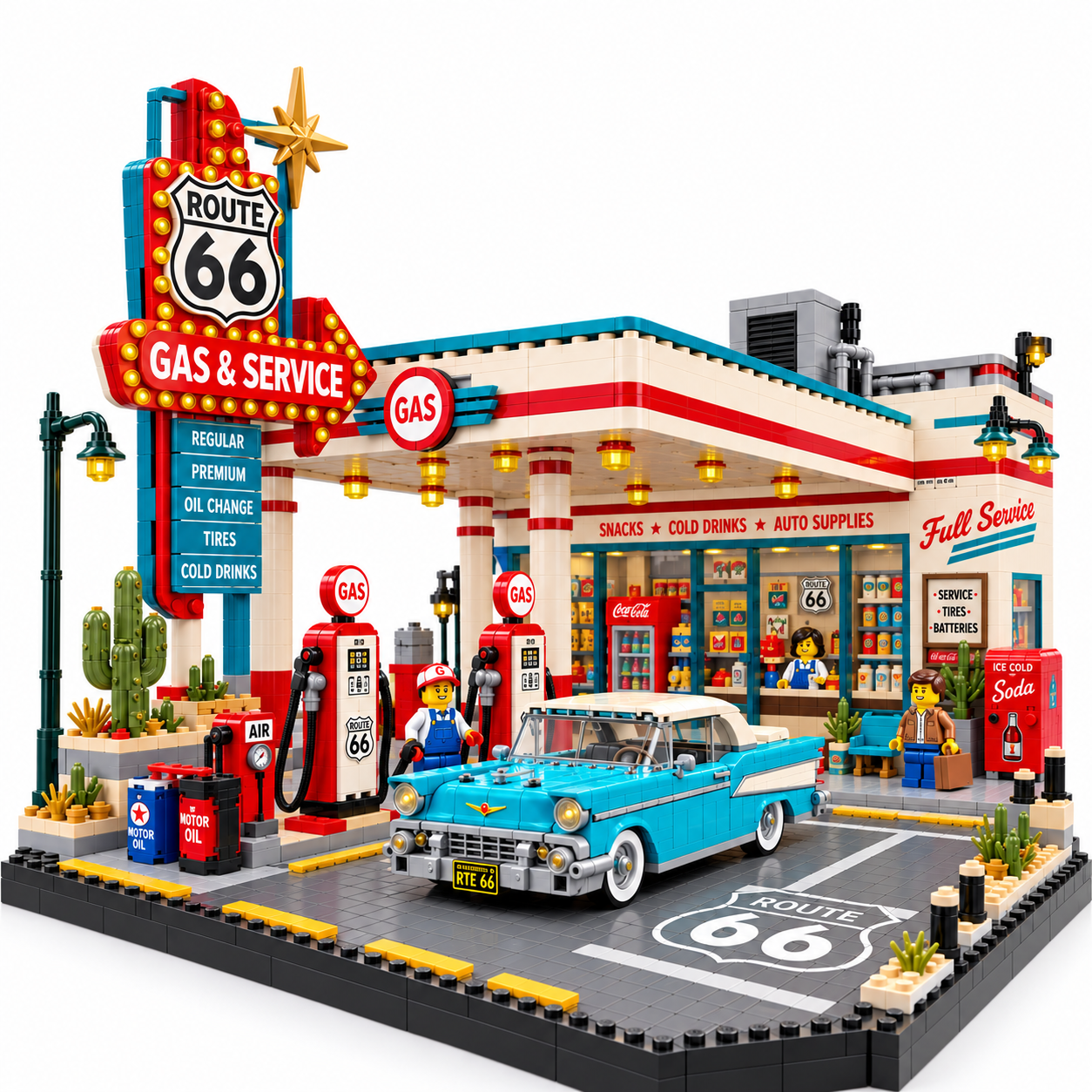 Route 66 Vintage Gas Station Building Block Set