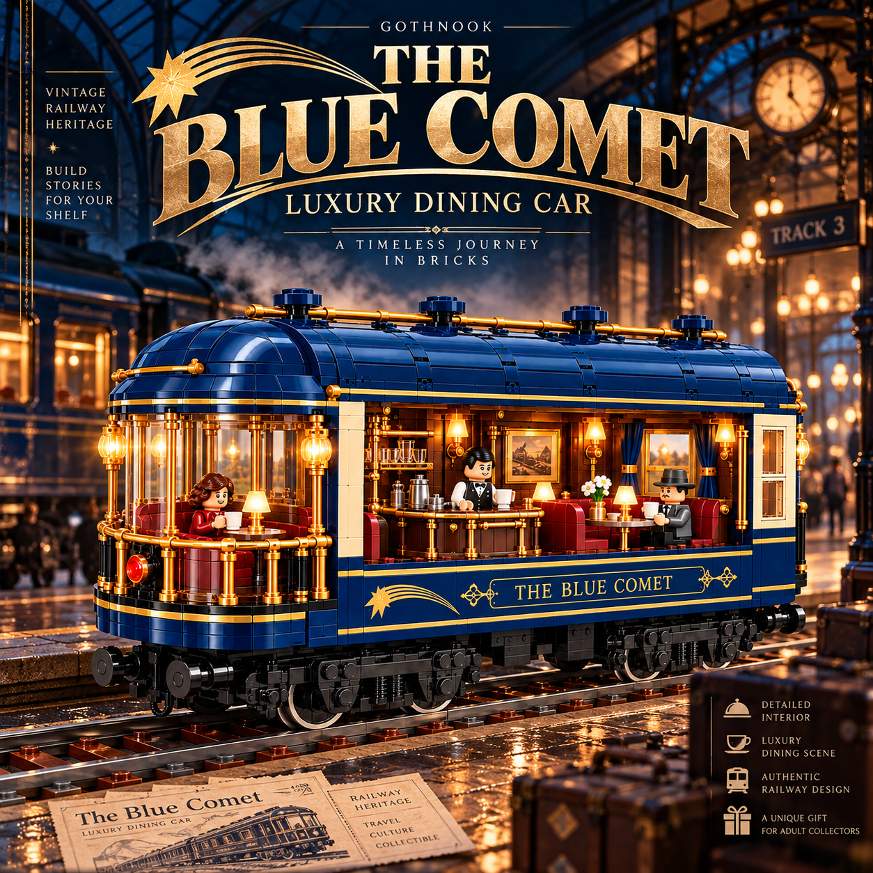 The Blue Comet – Vintage Luxury Dining Car Building Set​