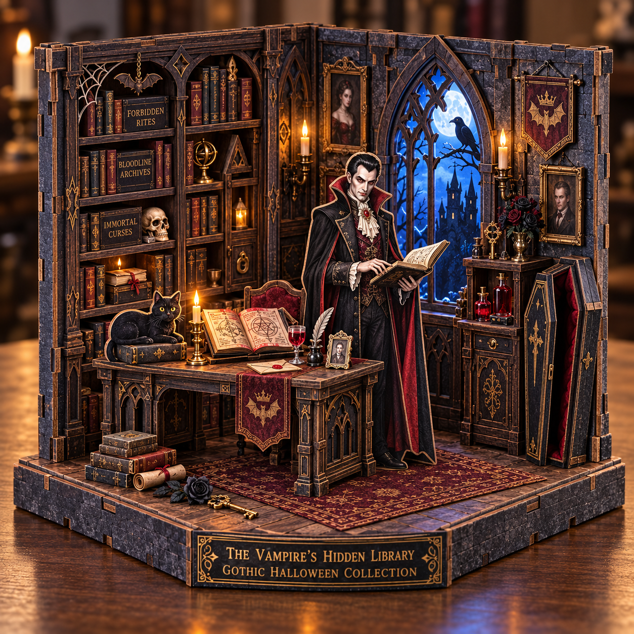 The Vampire’s Hidden Library DIY Wooden Diorama Kit