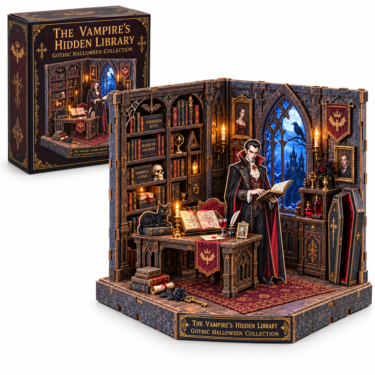 The Vampire’s Hidden Library DIY Wooden Diorama Kit