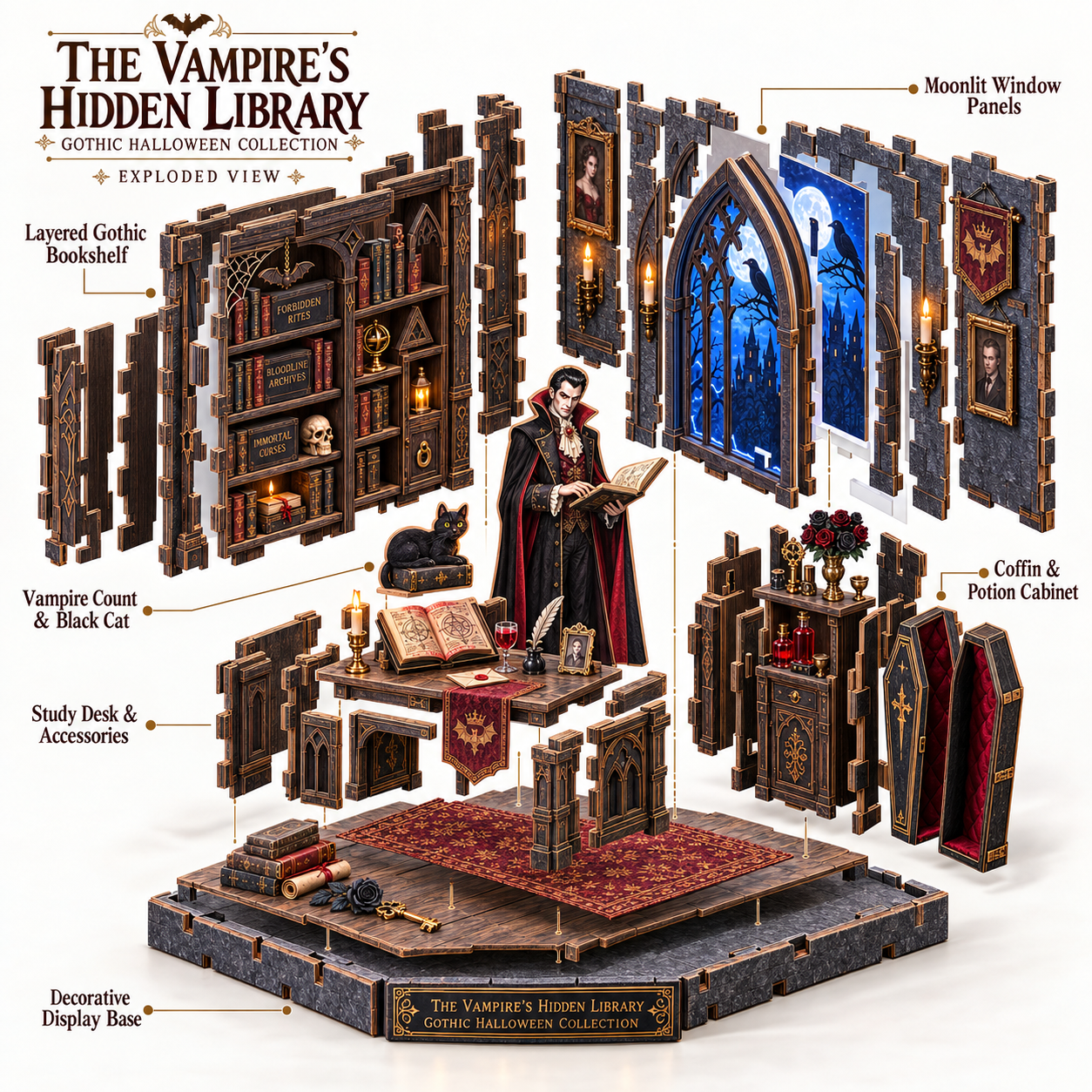 The Vampire’s Hidden Library DIY Wooden Diorama Kit