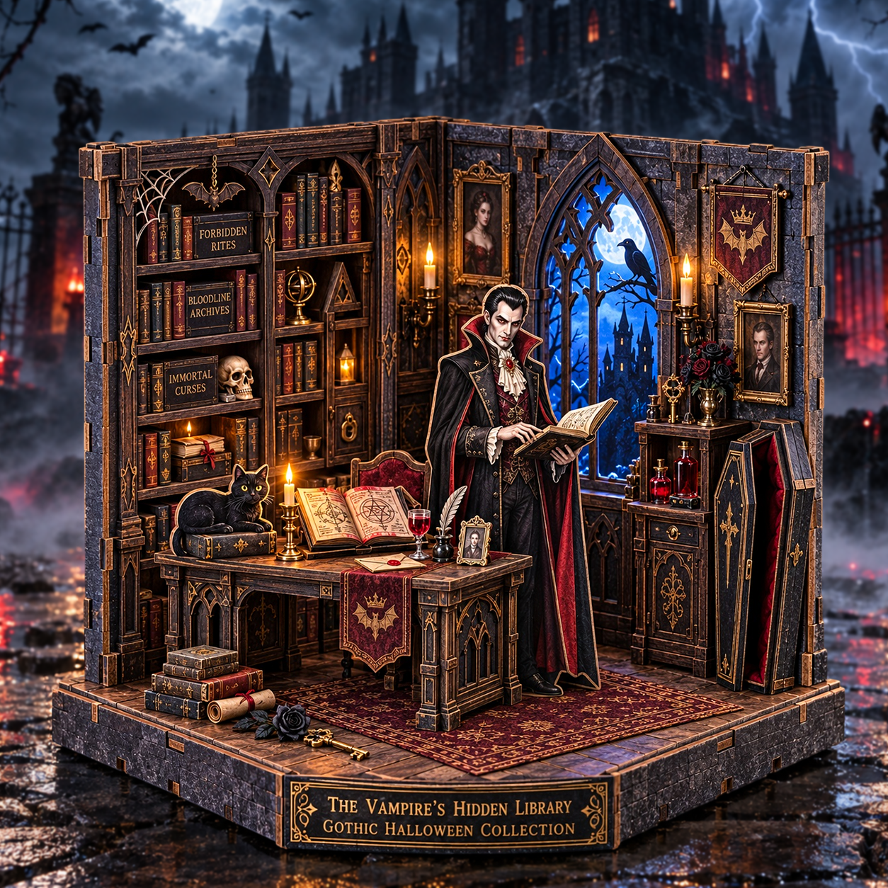 The Vampire’s Hidden Library DIY Wooden Diorama Kit