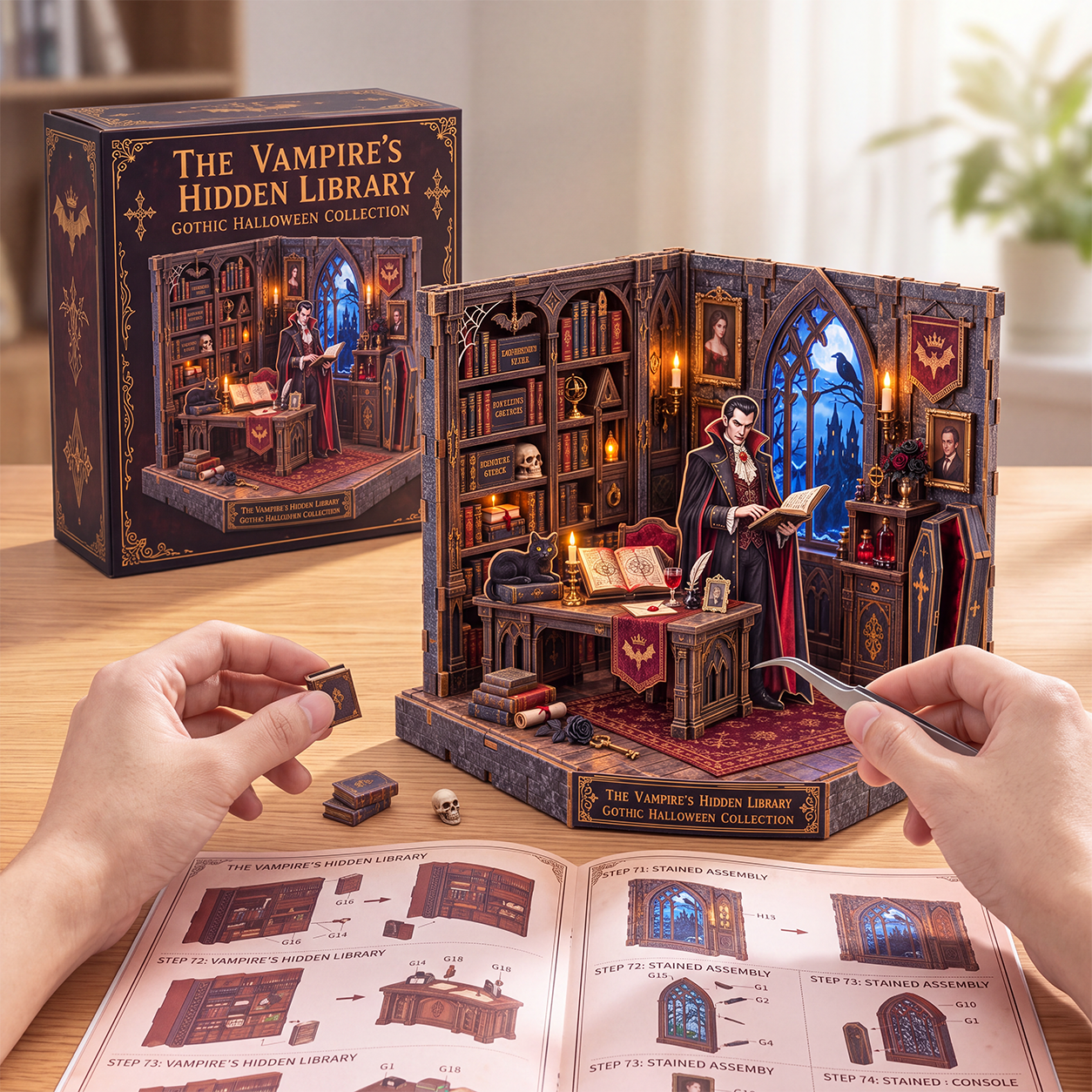 The Vampire’s Hidden Library DIY Wooden Diorama Kit