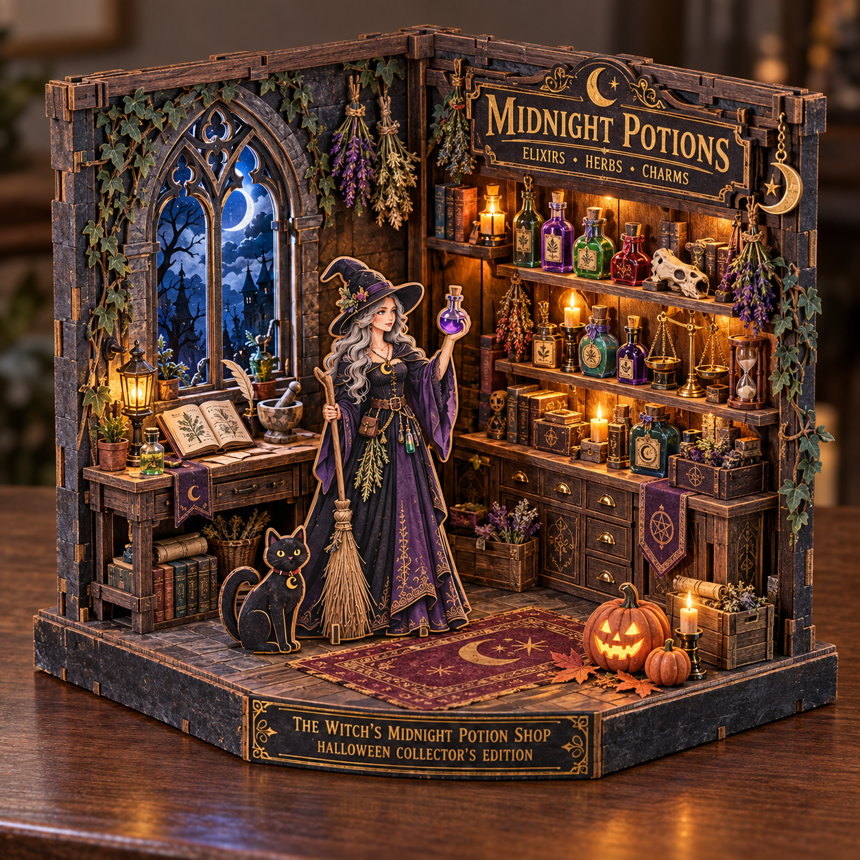 The Witch’s Midnight Potion Shop DIY Wooden Diorama Kit
