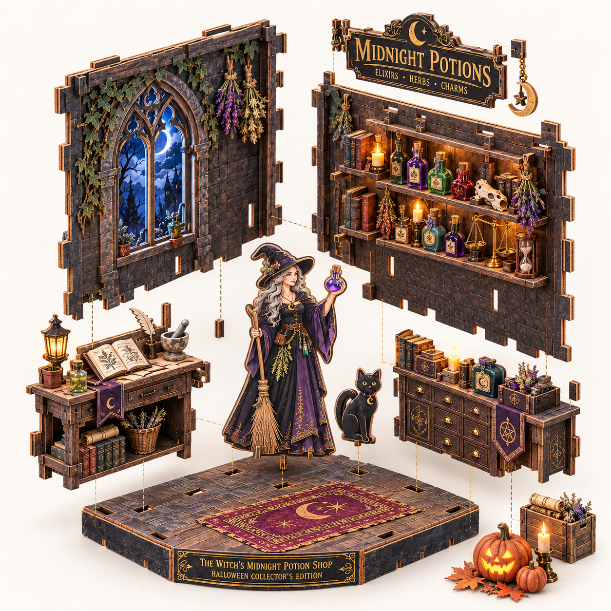 The Witch’s Midnight Potion Shop DIY Wooden Diorama Kit