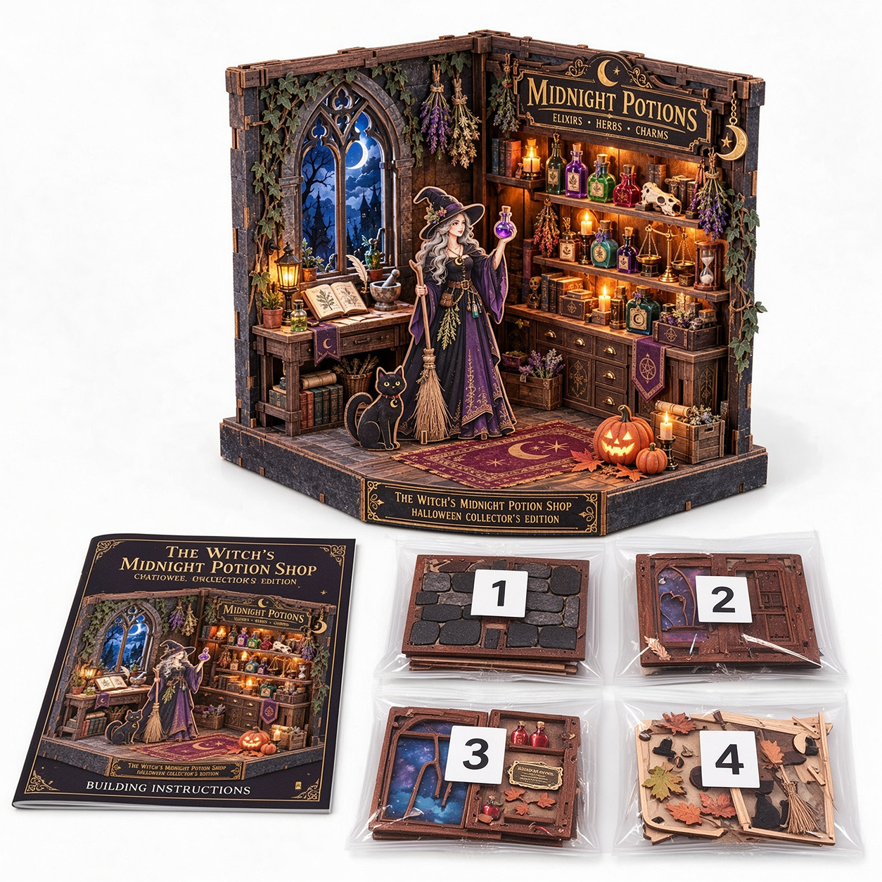 The Witch’s Midnight Potion Shop DIY Wooden Diorama Kit