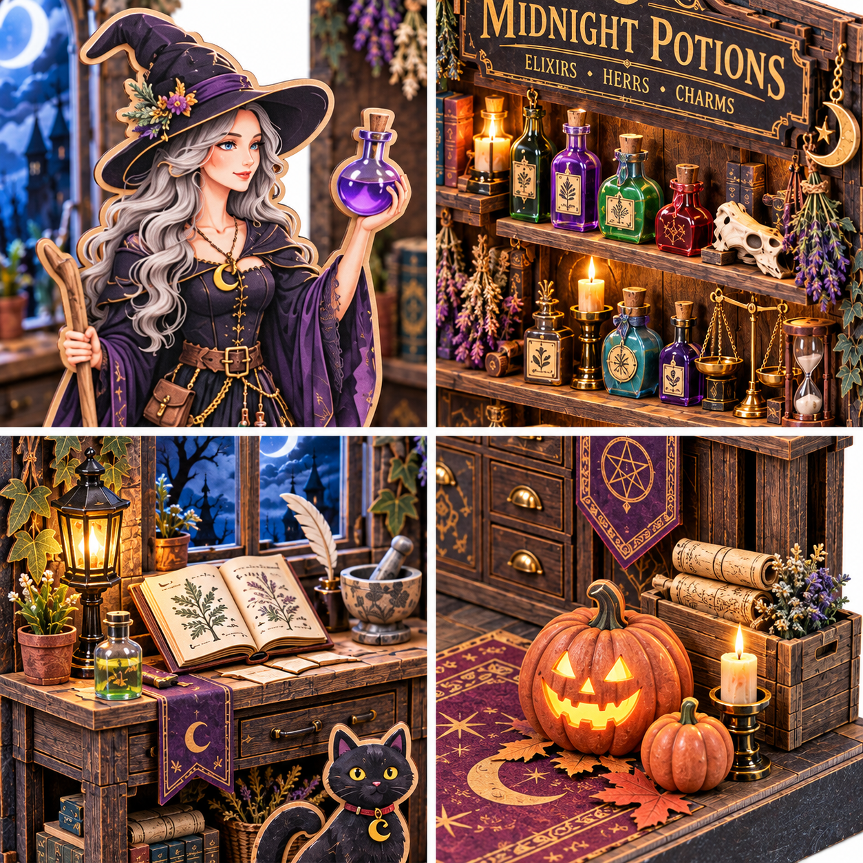 The Witch’s Midnight Potion Shop DIY Wooden Diorama Kit