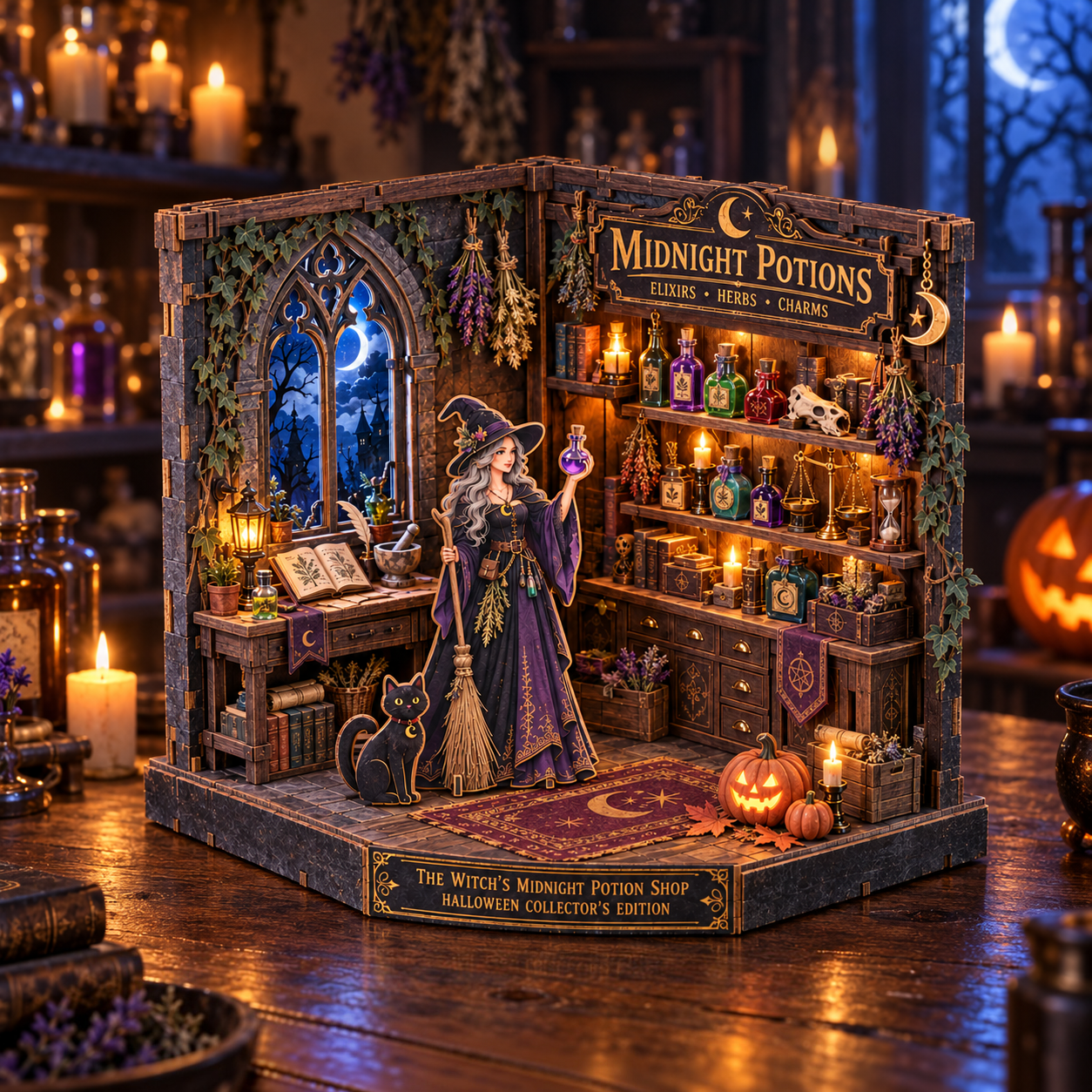 The Witch’s Midnight Potion Shop DIY Wooden Diorama Kit