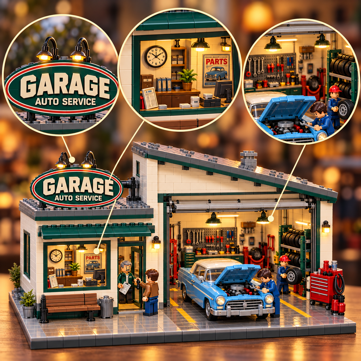 Vintage Auto Service Garage Building Set