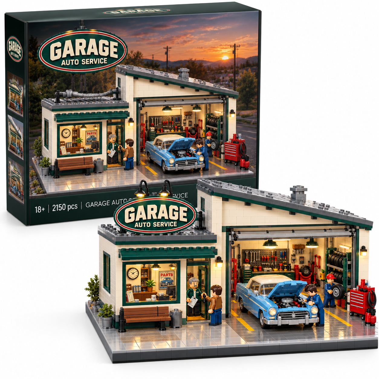 Vintage Auto Service Garage Building Set