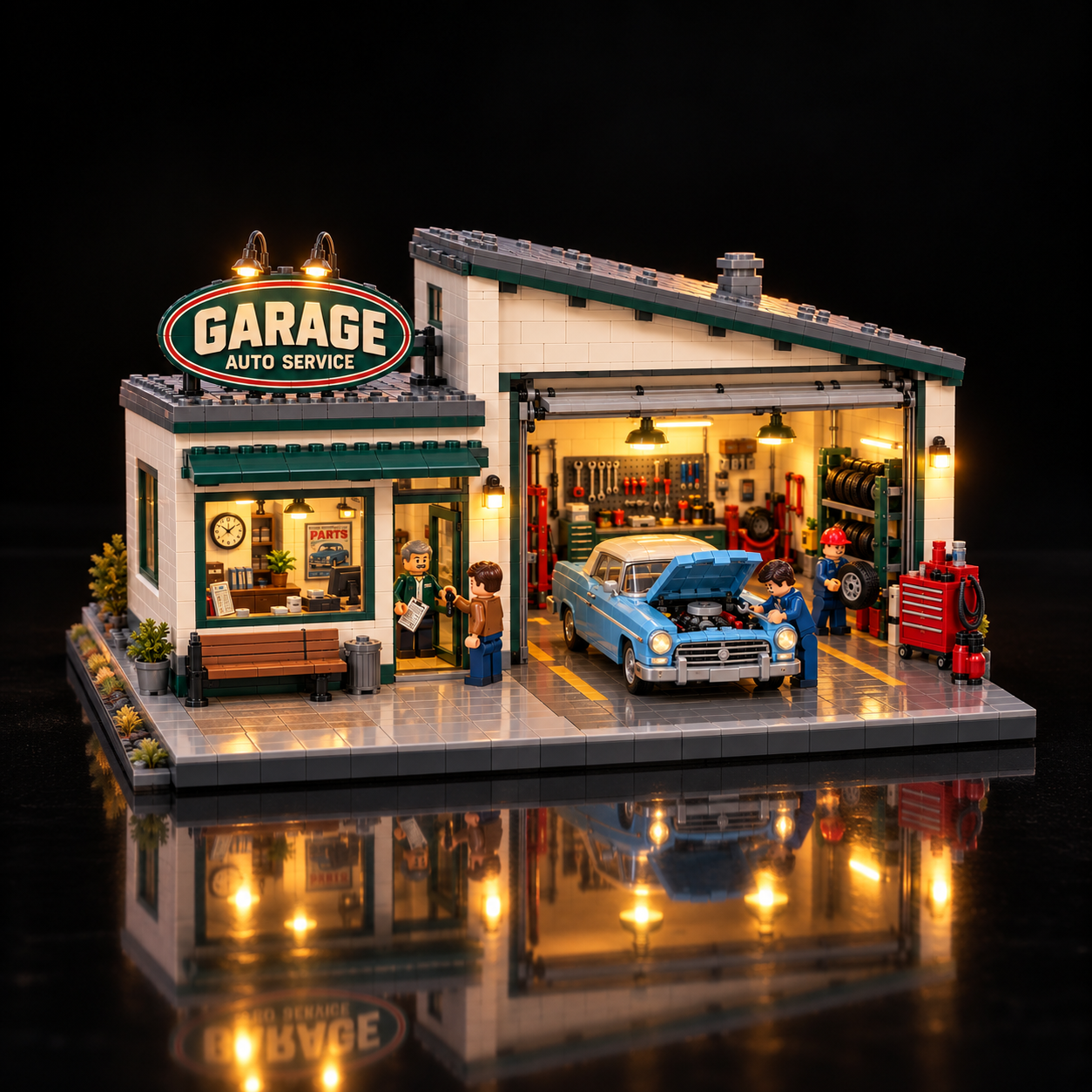 Vintage Auto Service Garage Building Set