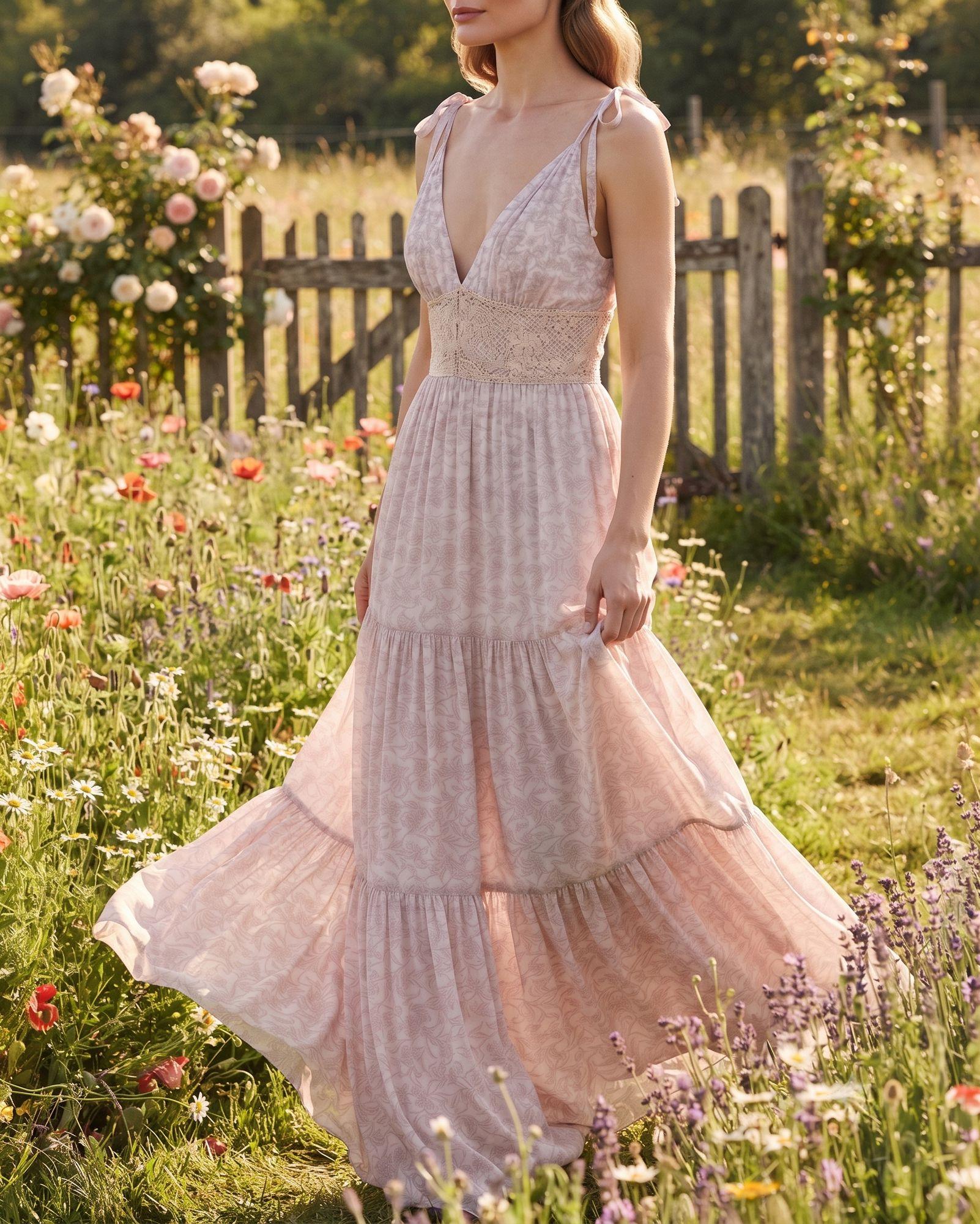 Dreamy Blush Floral Boho Maxi Dress