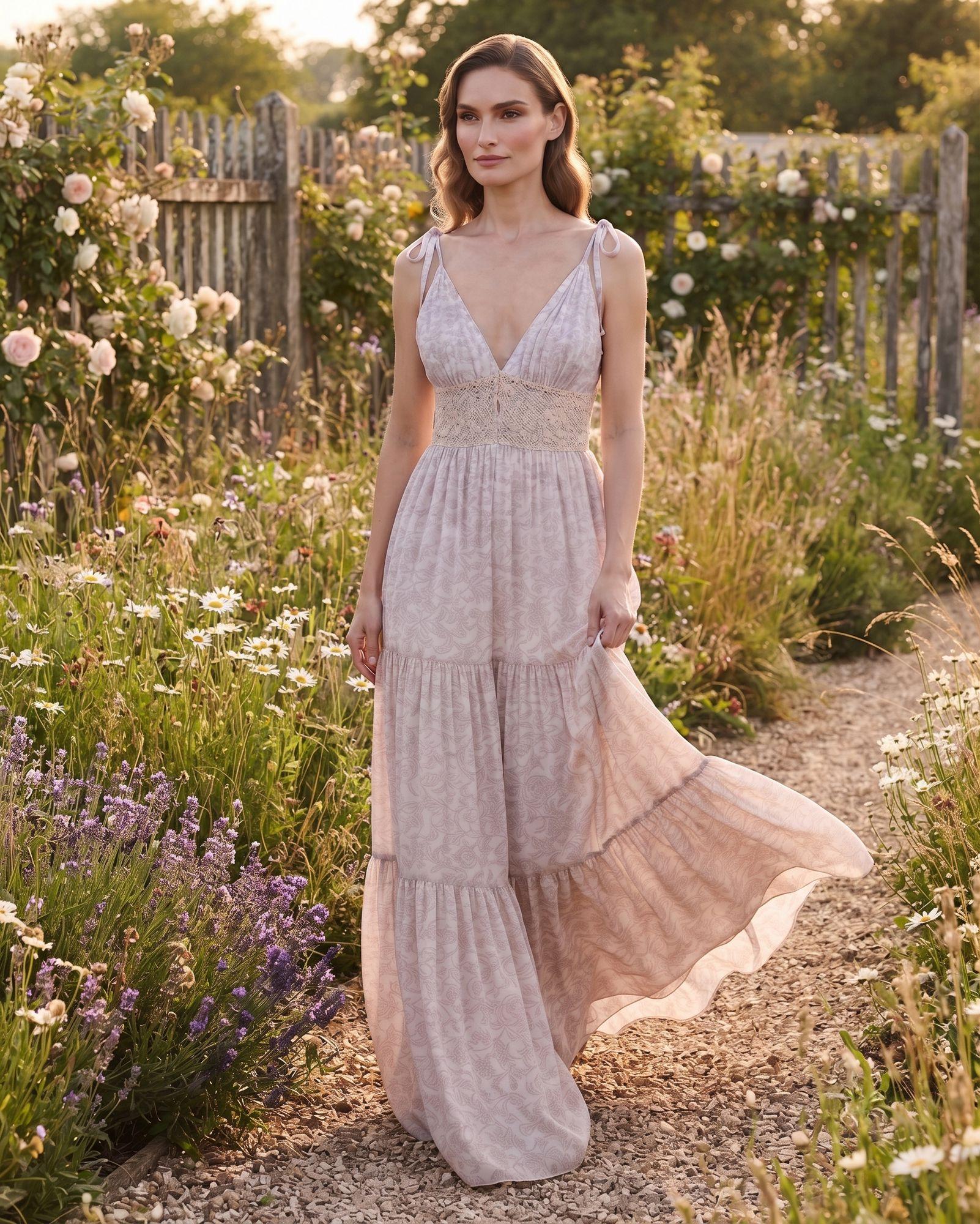 Dreamy Blush Floral Boho Maxi Dress