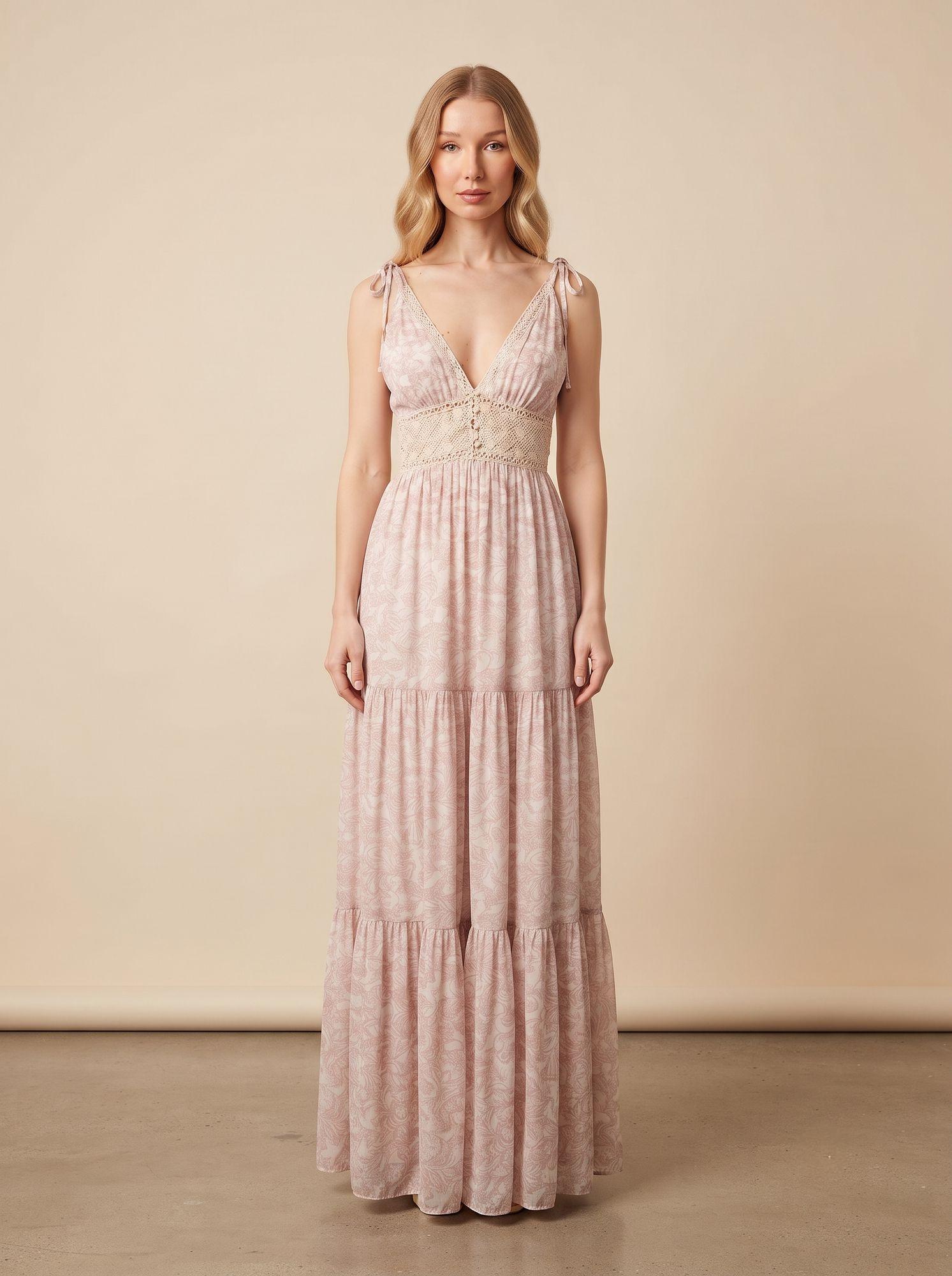 Dreamy Blush Floral Boho Maxi Dress