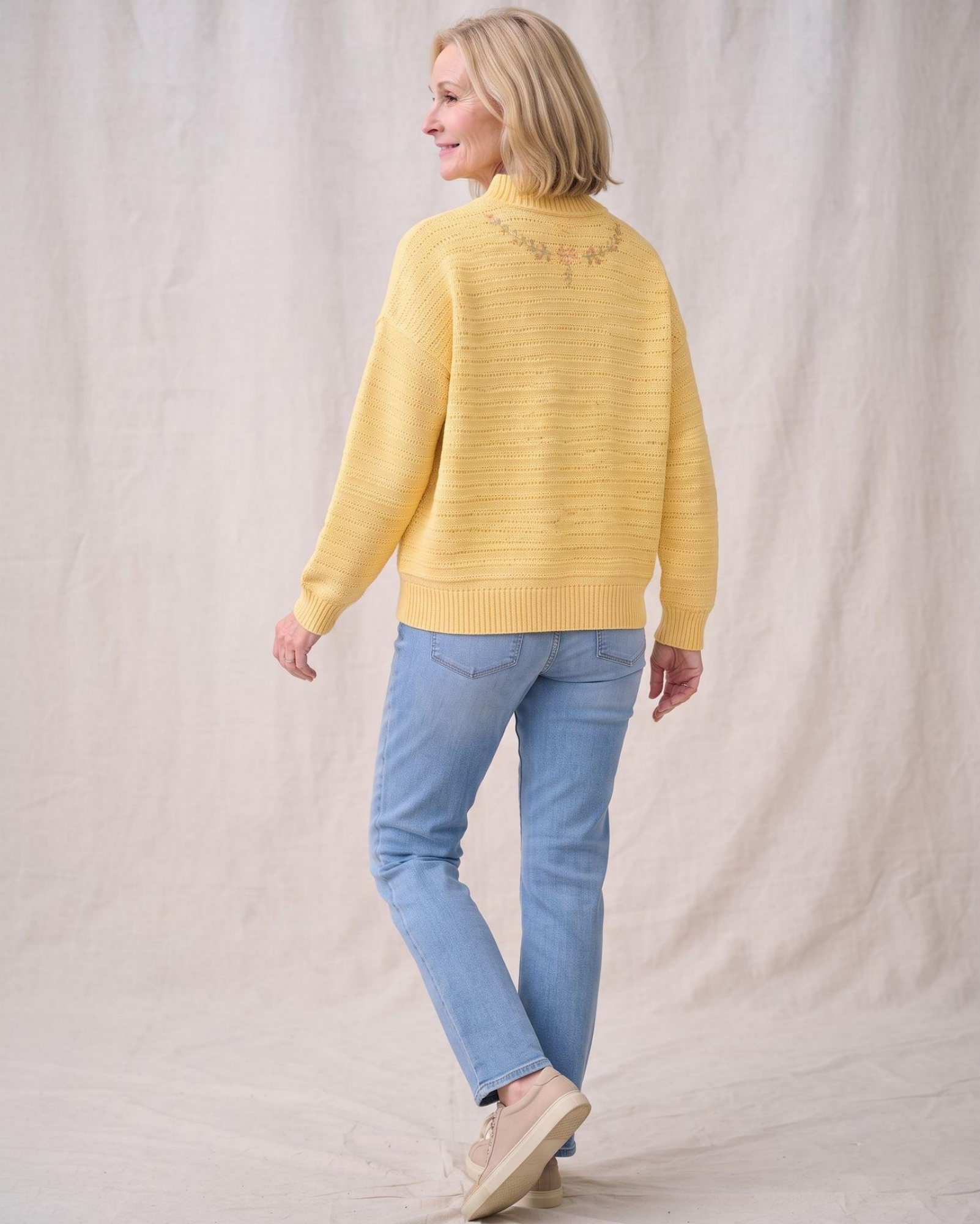 3D Doll Embroidered Half Zip Sweater