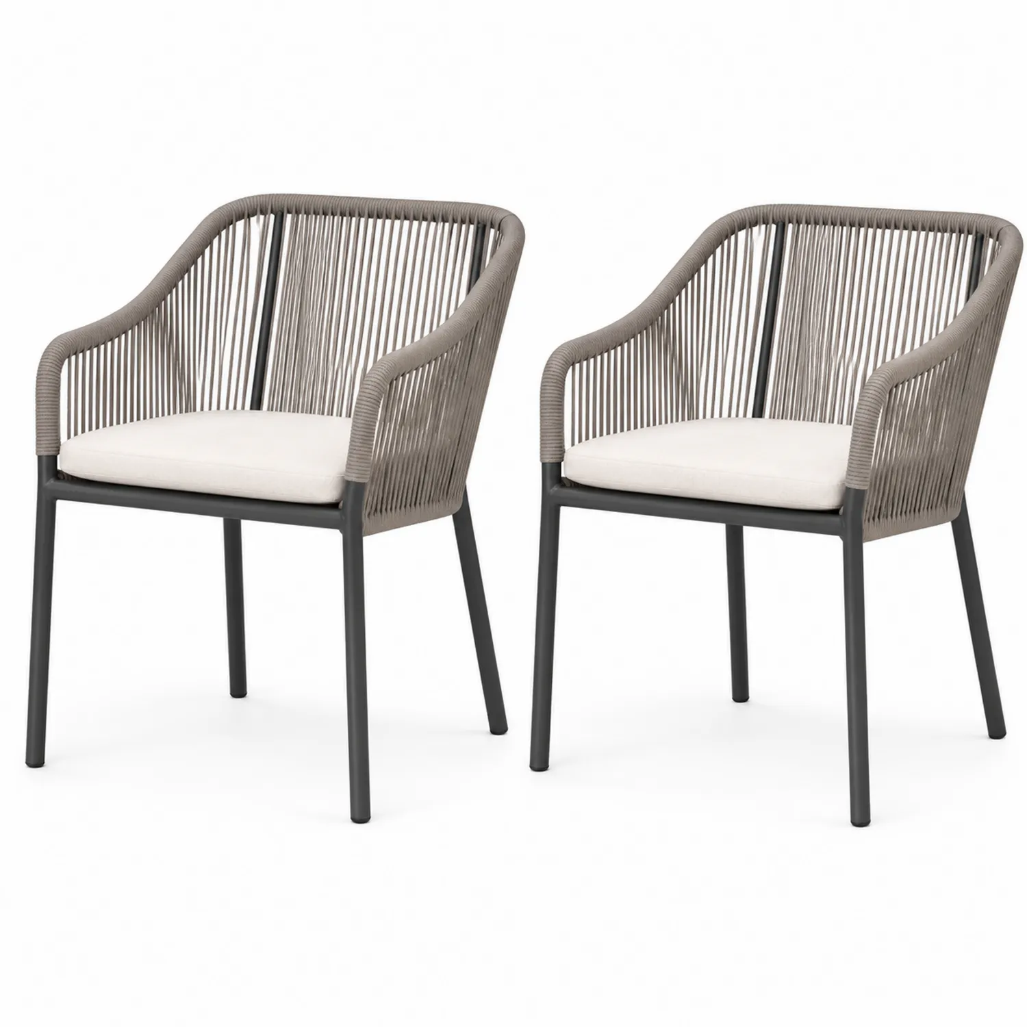Set di 2 Sedie da Esterno in Metallo e Corda con Cuscino
