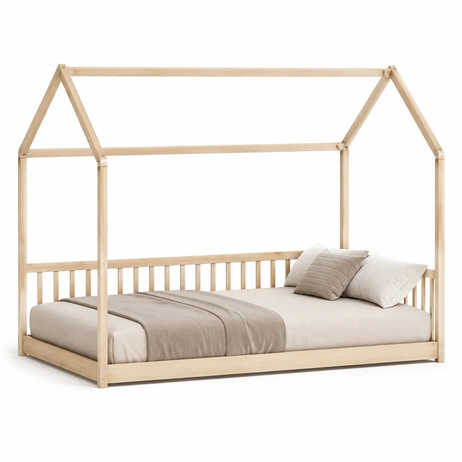 Letto a baldacchino per bambini in legno di pino 200x90 cm con materasso