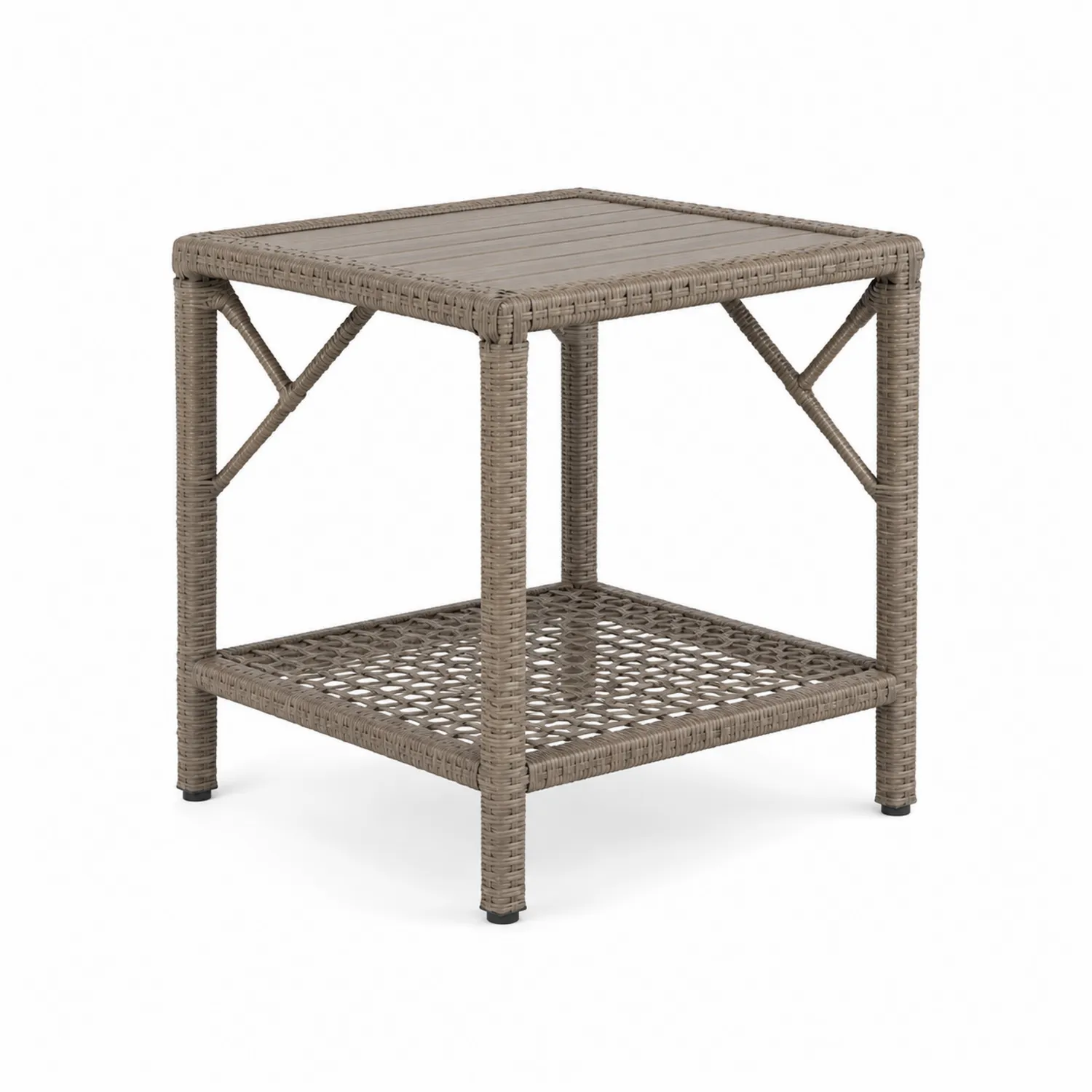 Tavolino quadrato in rattan sintetico e metallo 45x45x55 cm Beige