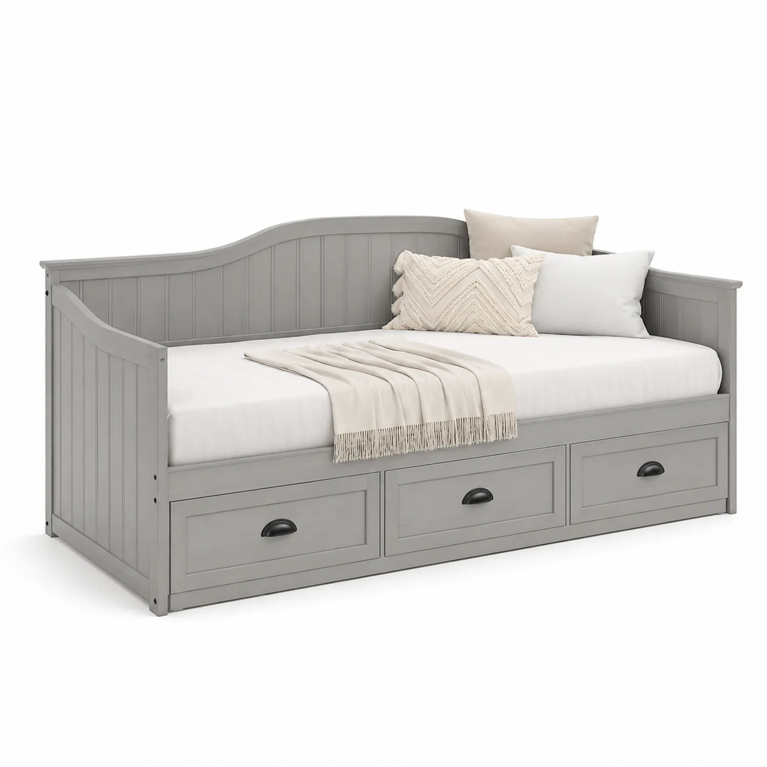 Divano Letto in Legno con Cassetti Grigio