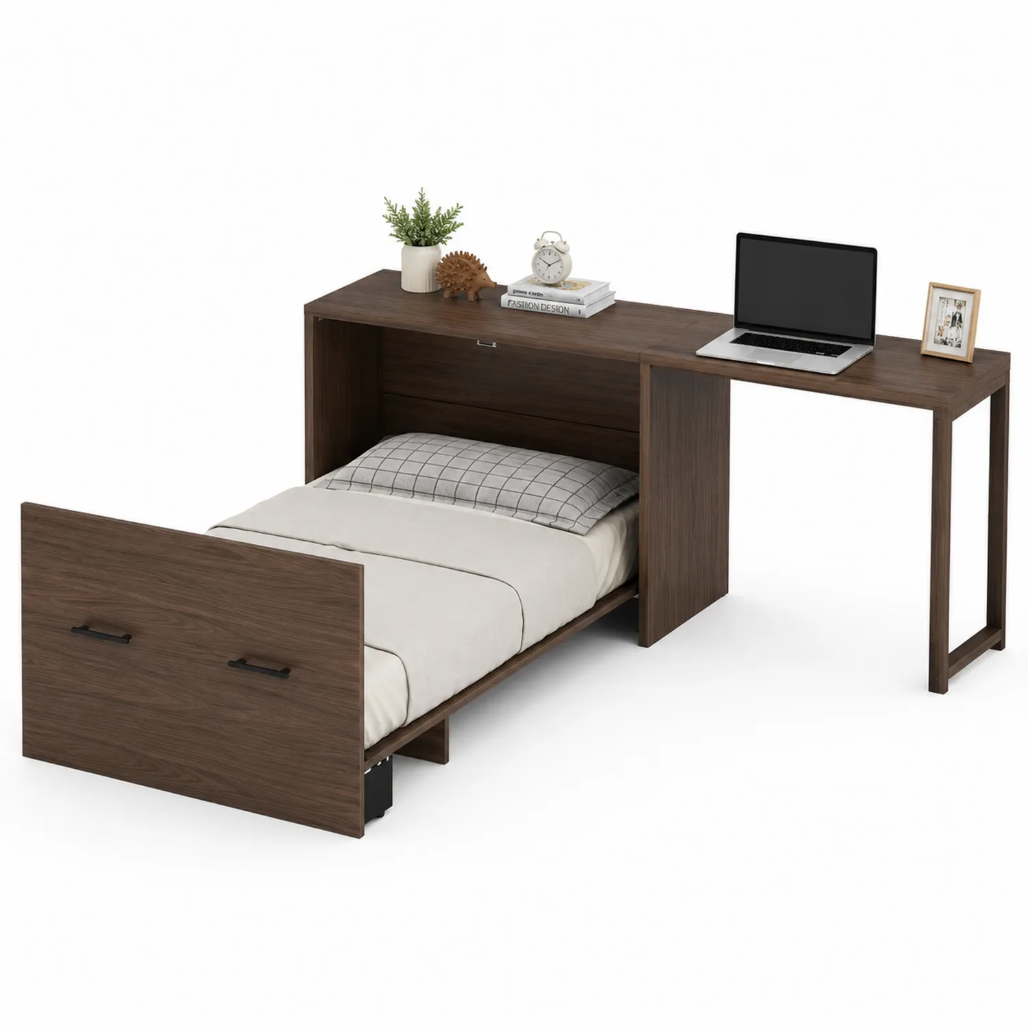 Letto a scomparsa con scrivania in legno multistrato marrone