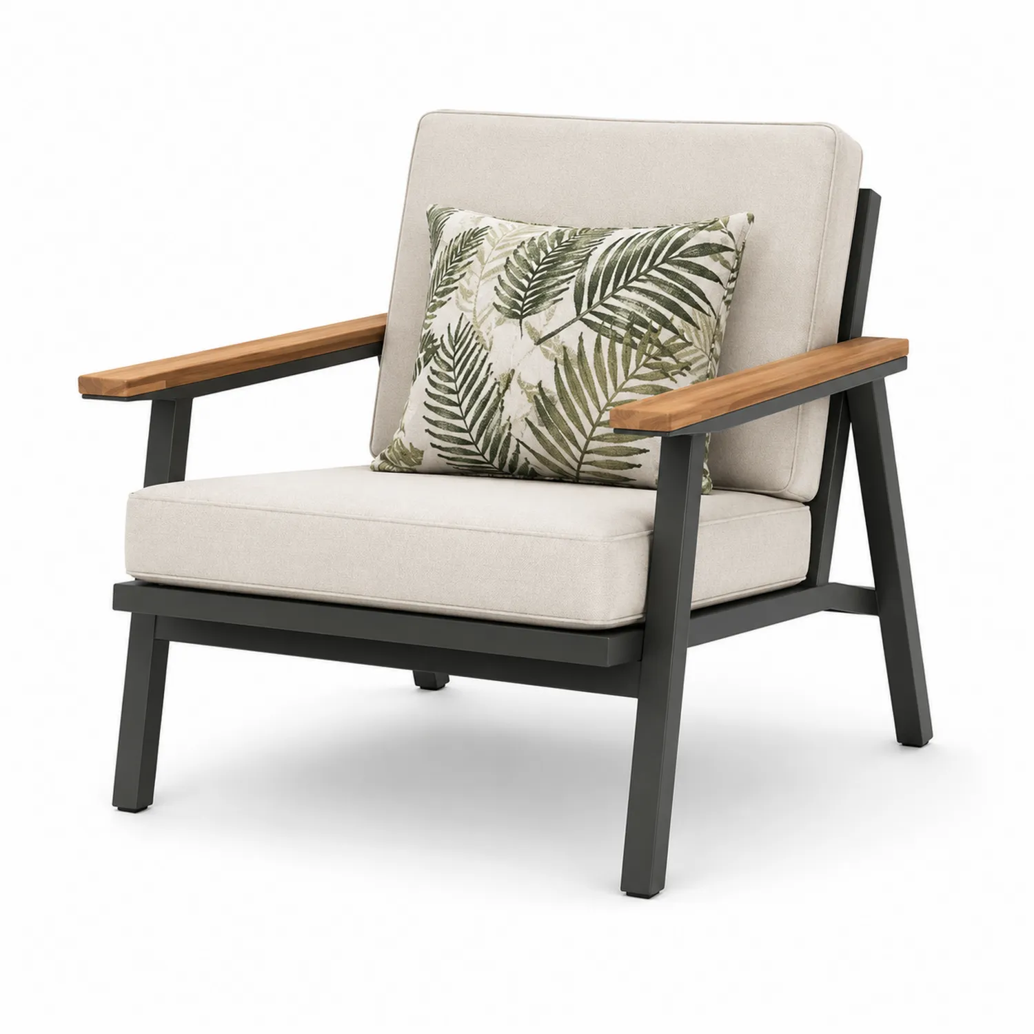 Poltrona da esterno in alluminio e legno con cuscino decorativo 80x78x85 cm