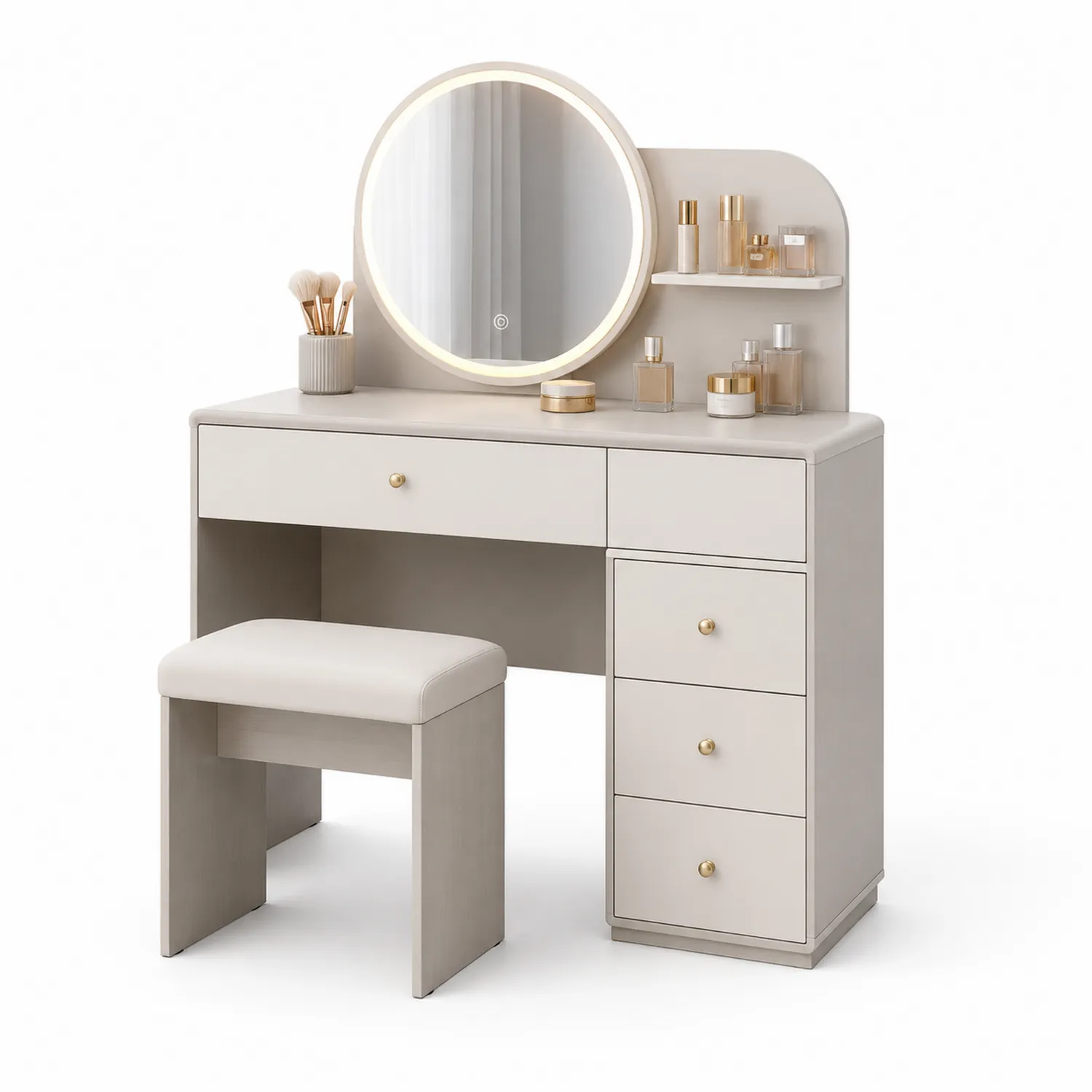 Tavolo da Toeletta con Specchio LED e Sgabello in MDF