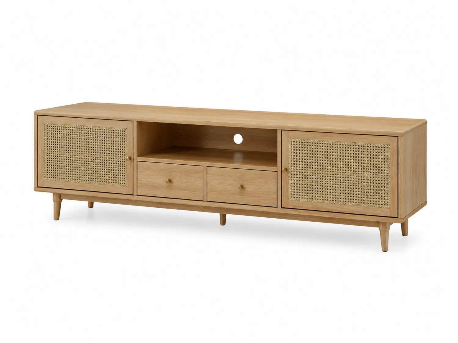 Mobile TV in legno e rattan con ante e cassetti