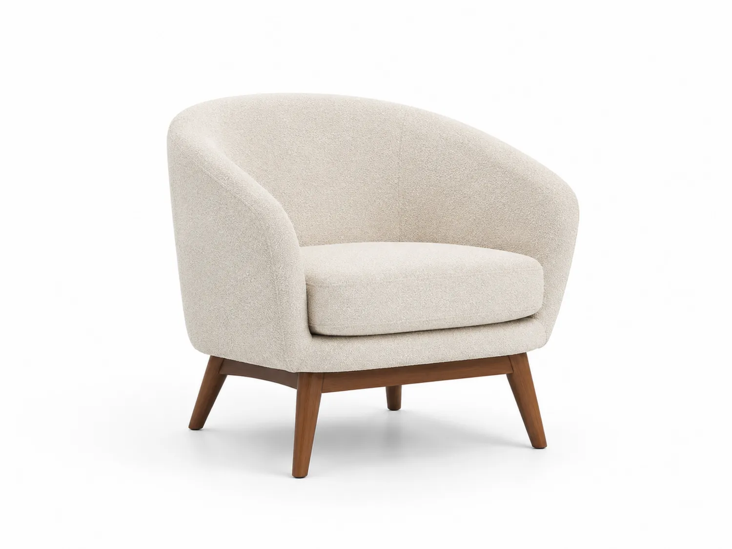 Poltrona in tessuto di poliestere beige con gambe in legno massello