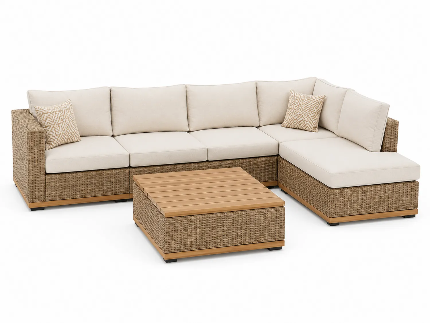 Set Divano Angolare da Esterno in Rattan con Tavolino e Cuscini