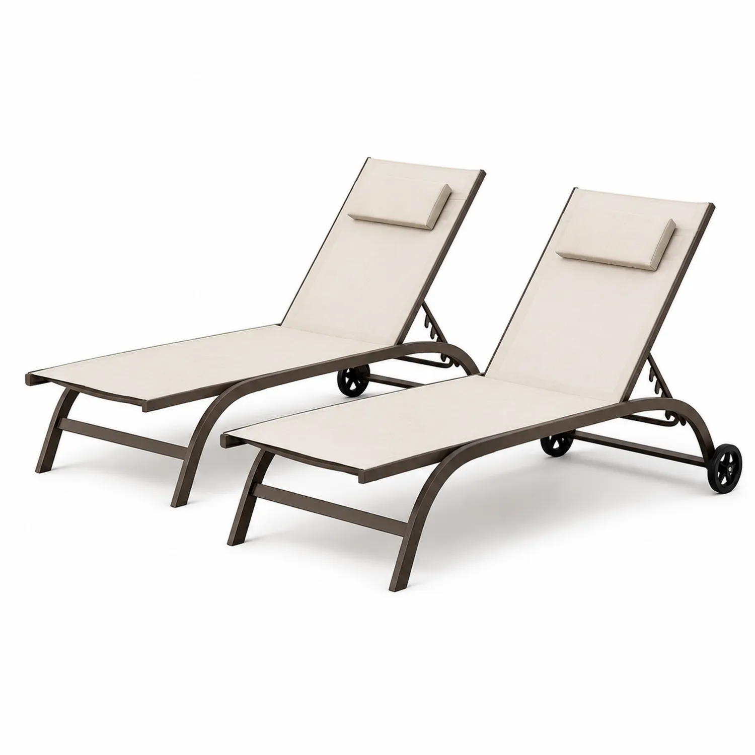 Set di 2 Lettini Prendisole in Metallo e Tessuto Beige