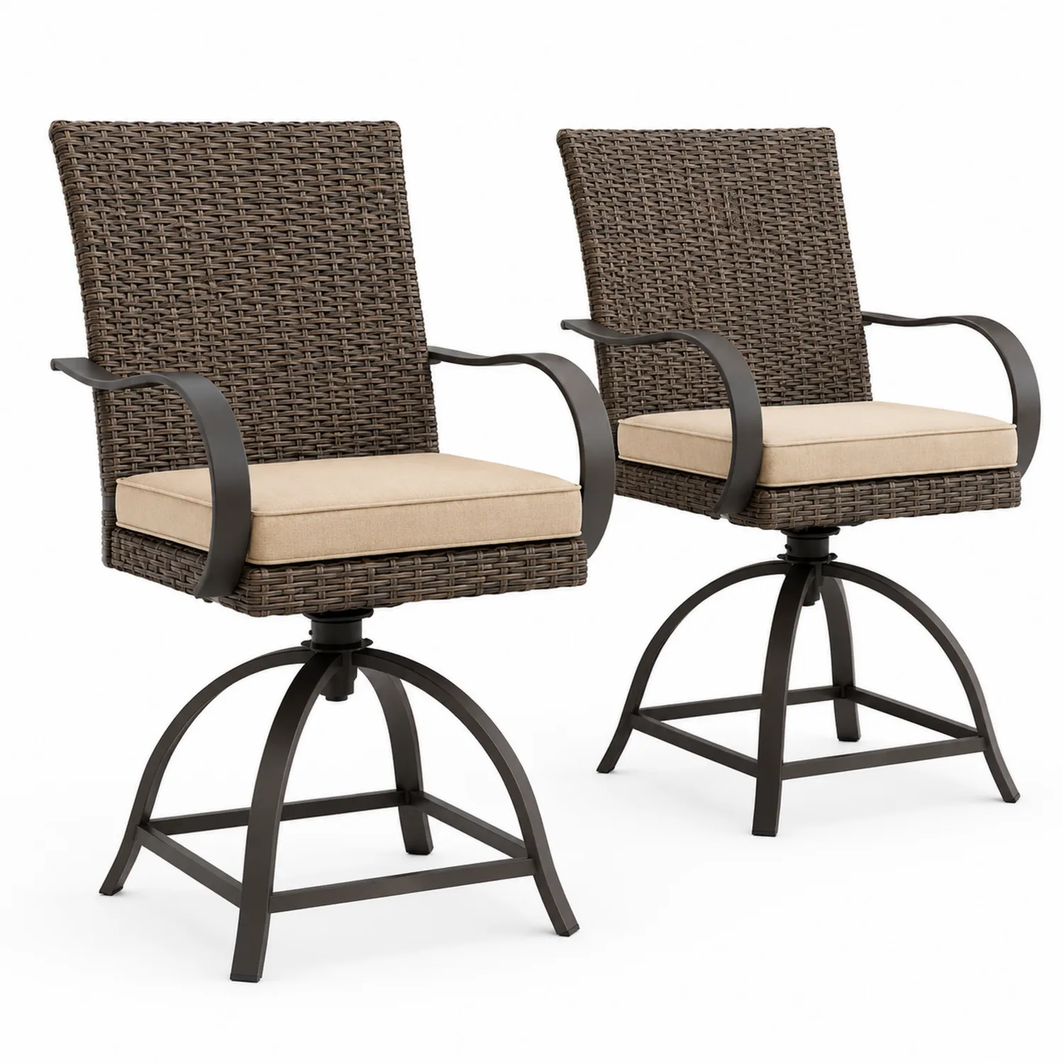 Set di 2 Sedie da Esterno in Rattan Sintetico con Struttura in Acciaio