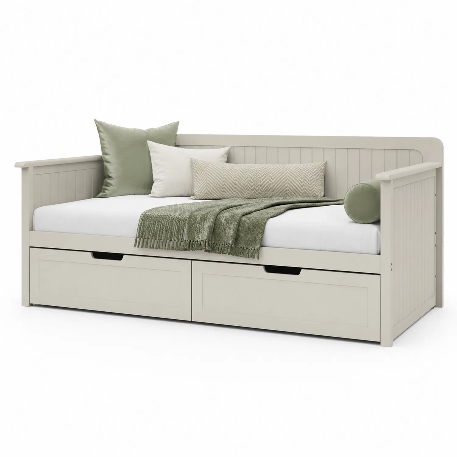 Divano Letto Singolo in Legno con Cassetti, Beige, 200x90x80 cm