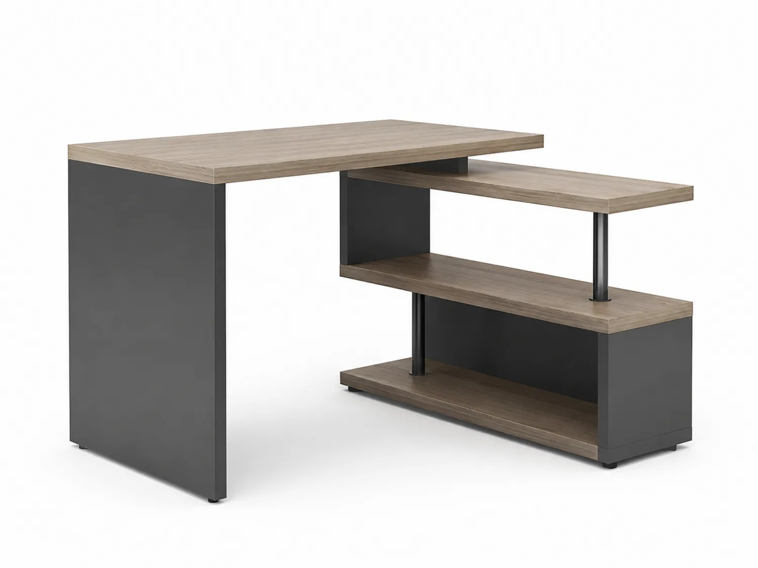 Scrivania angolare in legno composito e metallo con scaffali