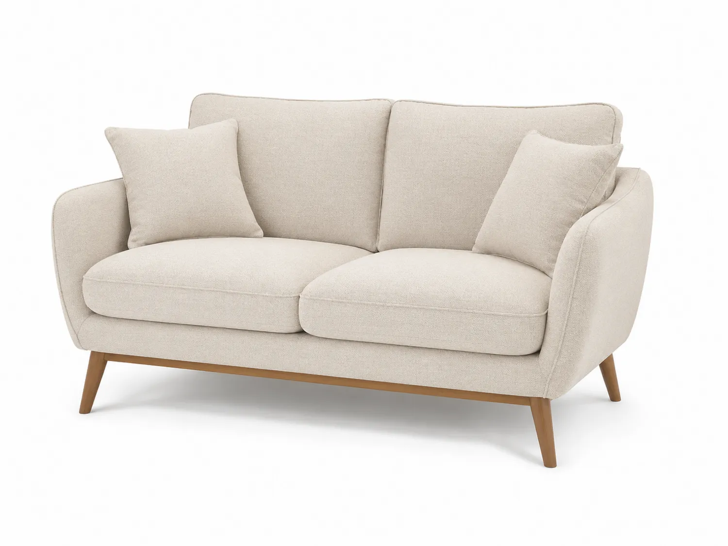Divano Loveseat in Tessuto con Gambe in Legno e Cuscini