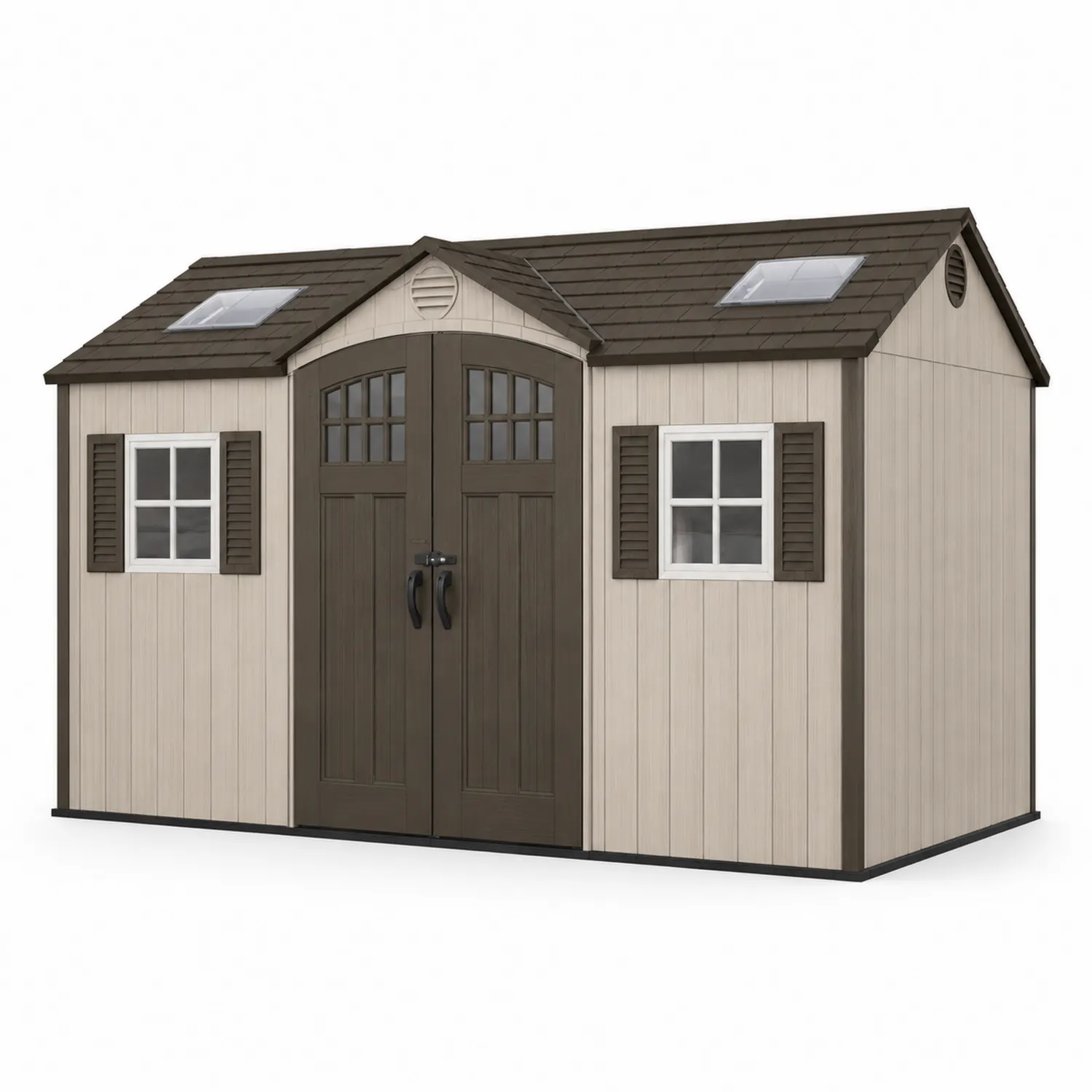 Casetta da giardino in resina con finestre 350x230x245 cm Policarbonato Marrone e Beige