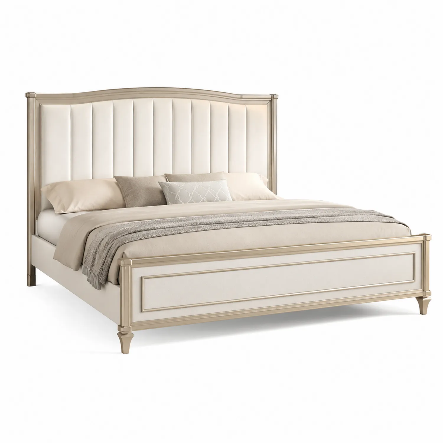 Letto matrimoniale con testiera imbottita in pelle sintetica Beige