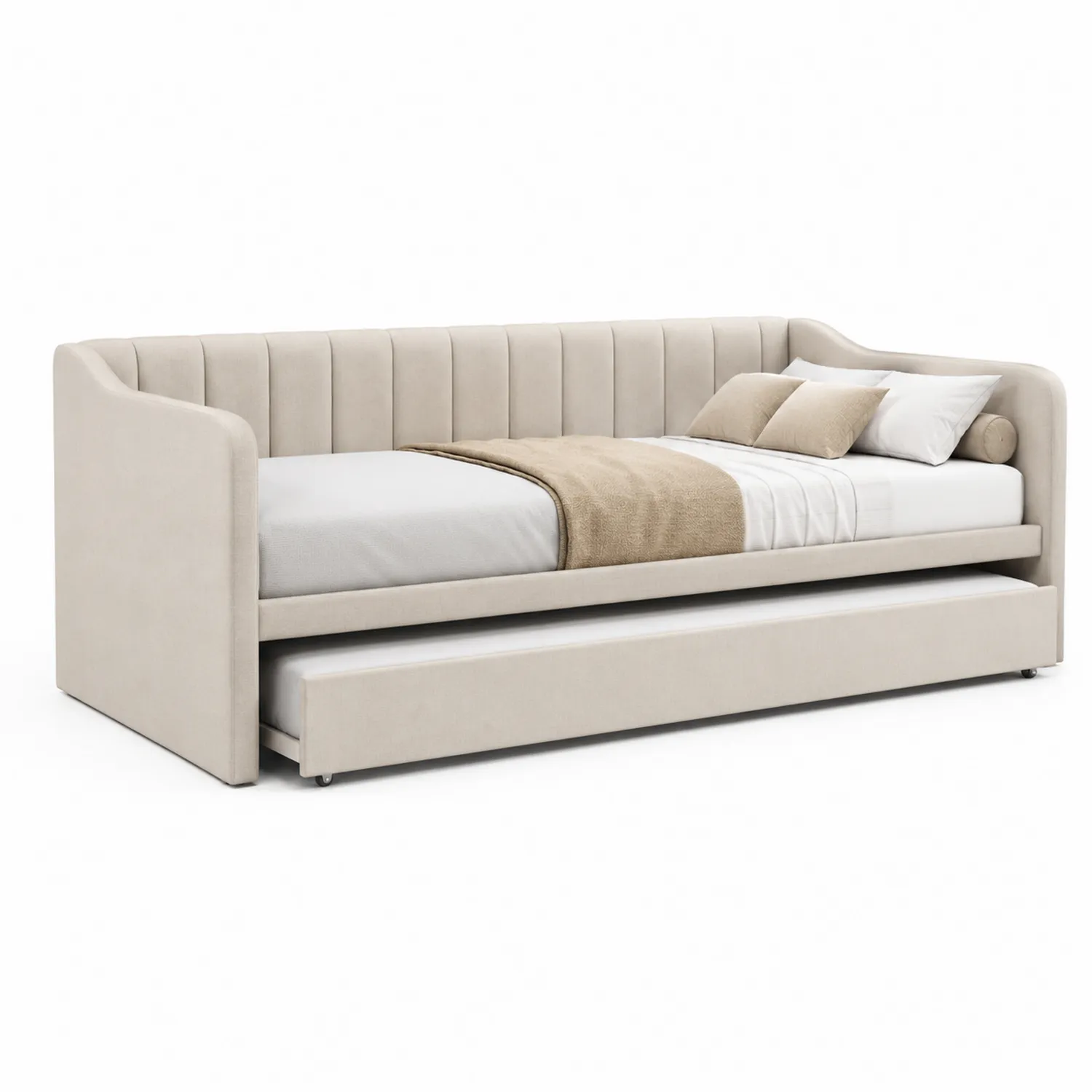 Divano Letto Estraibile in Tessuto Beige