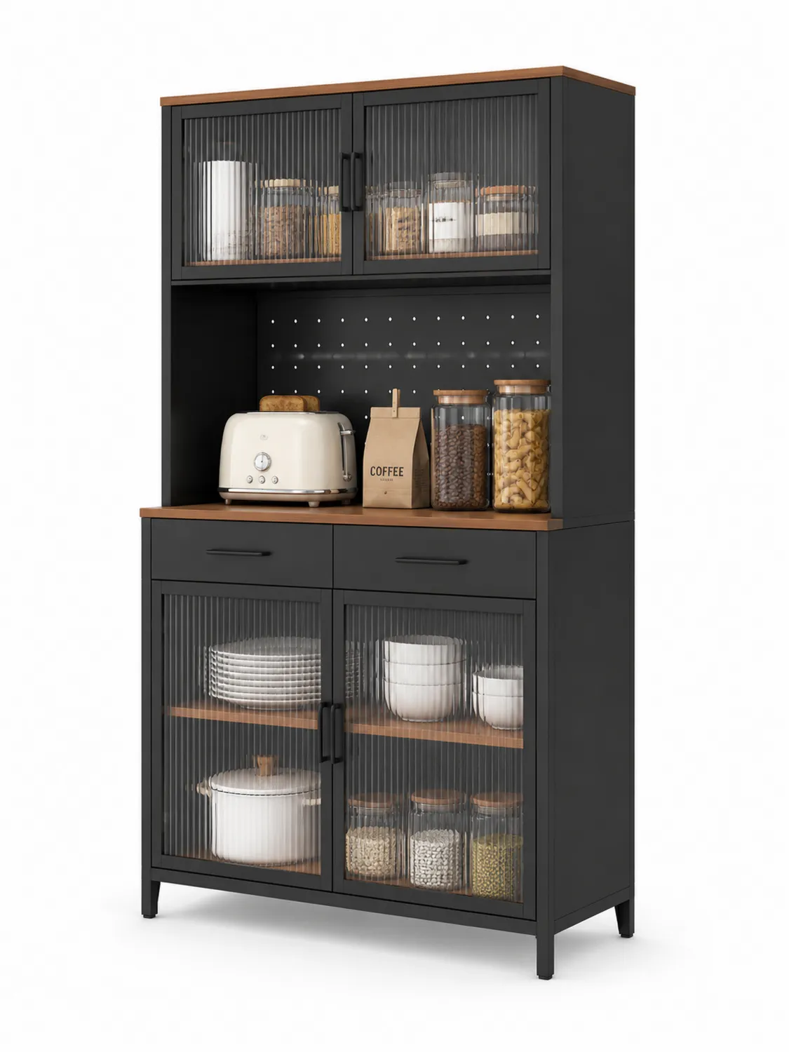 Credenza da Cucina in Metallo con Ante in Vetro