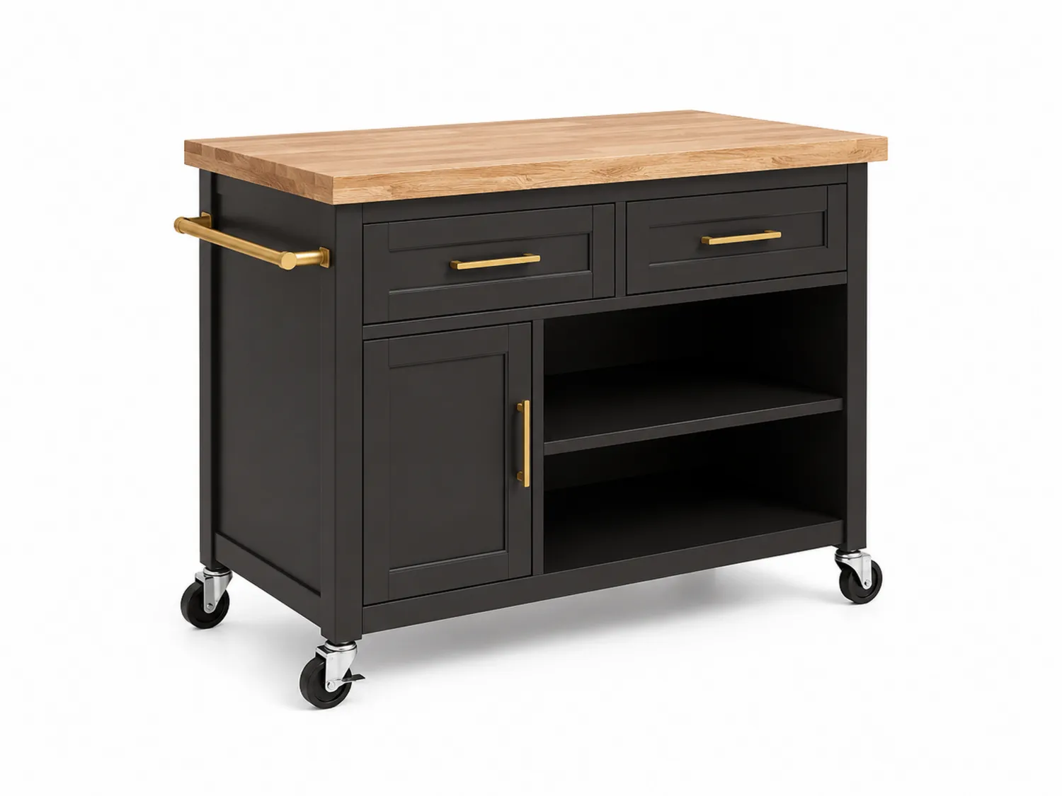 Carrello da Cucina in Legno e MDF Verniciato Nero