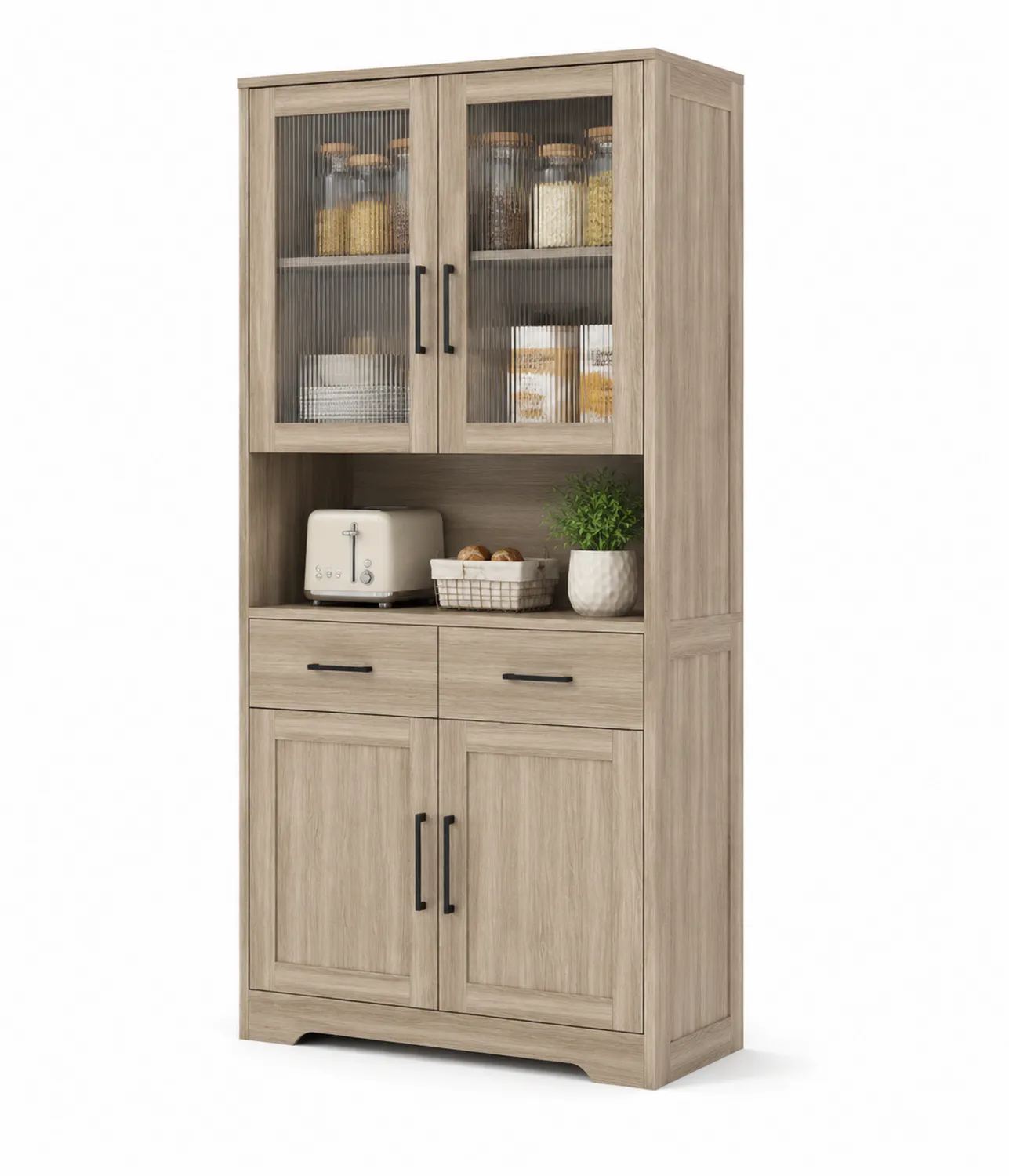 Credenza da Cucina in Legno con Ante in Vetro