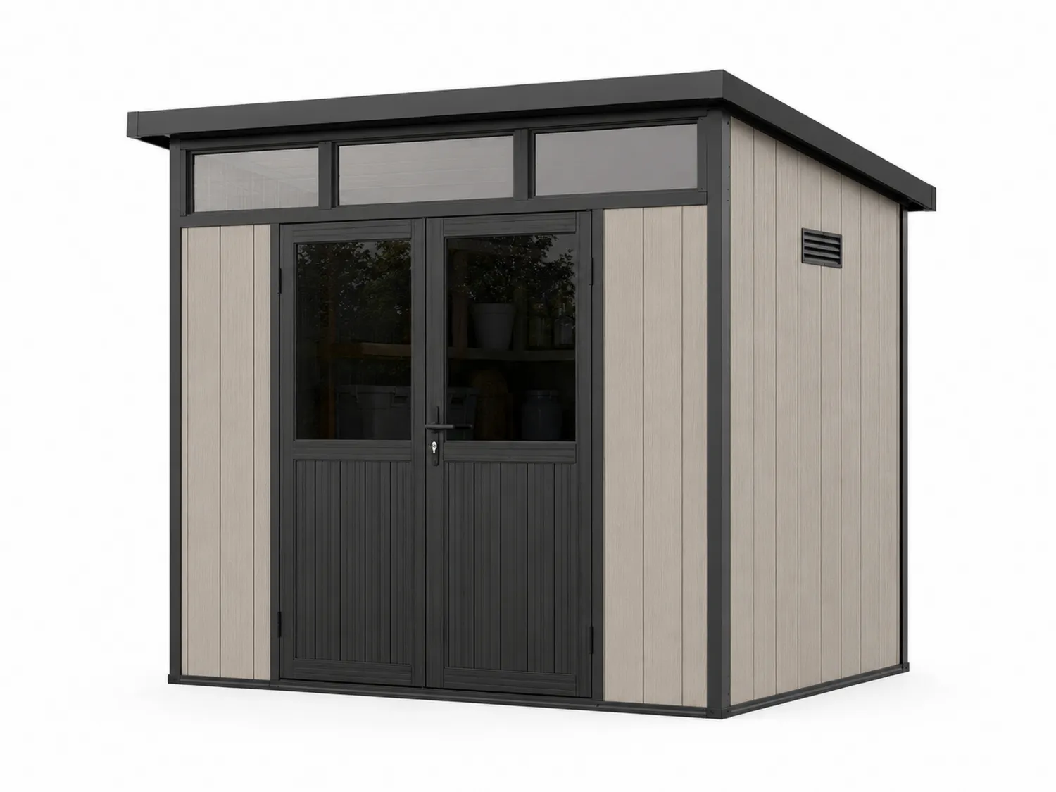 Casetta da giardino in PVC con pannelli effetto legno 185x152x226 cm Grigio chiaro/Nero