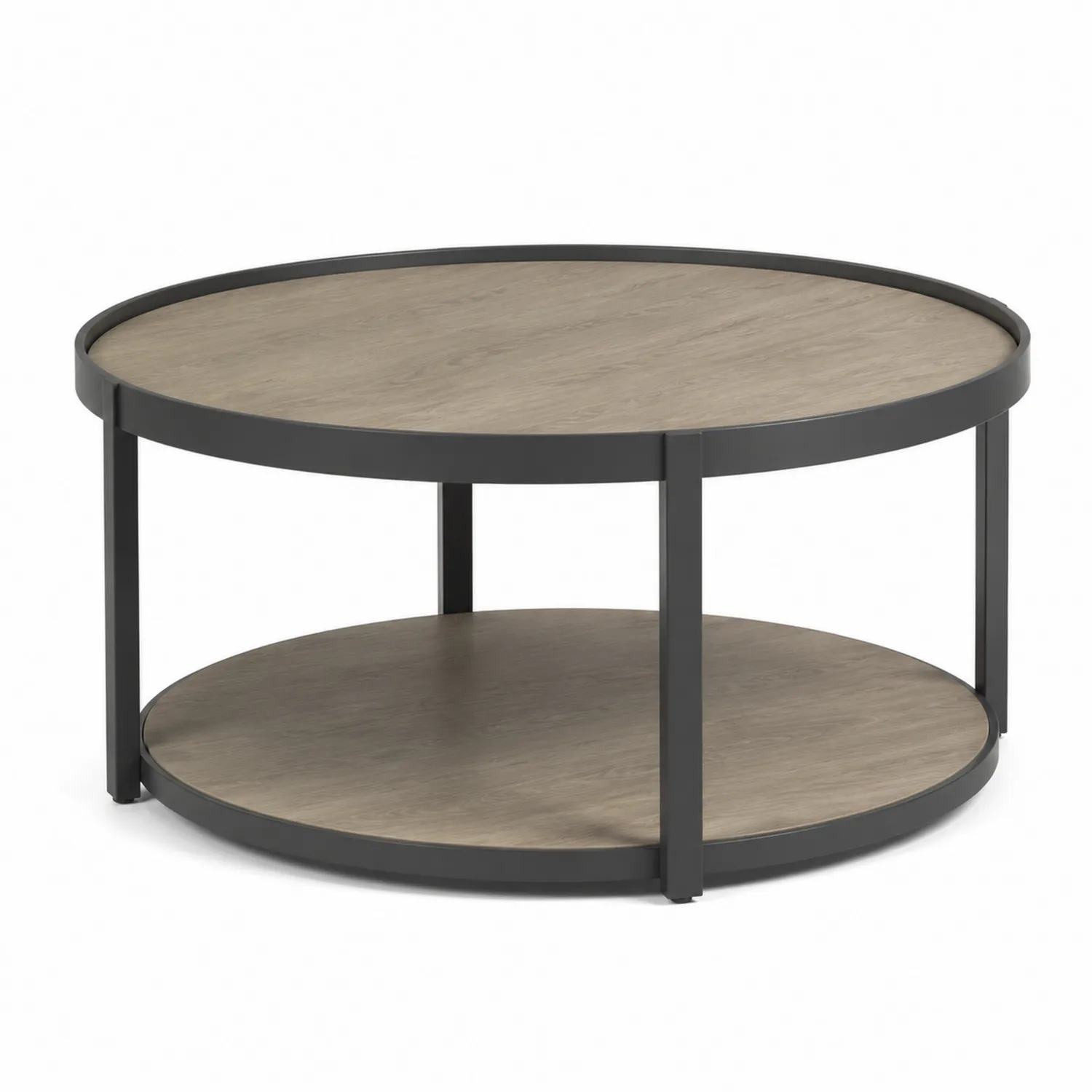 Tavolino da caffè rotondo in legno e metallo nero Ø80cm