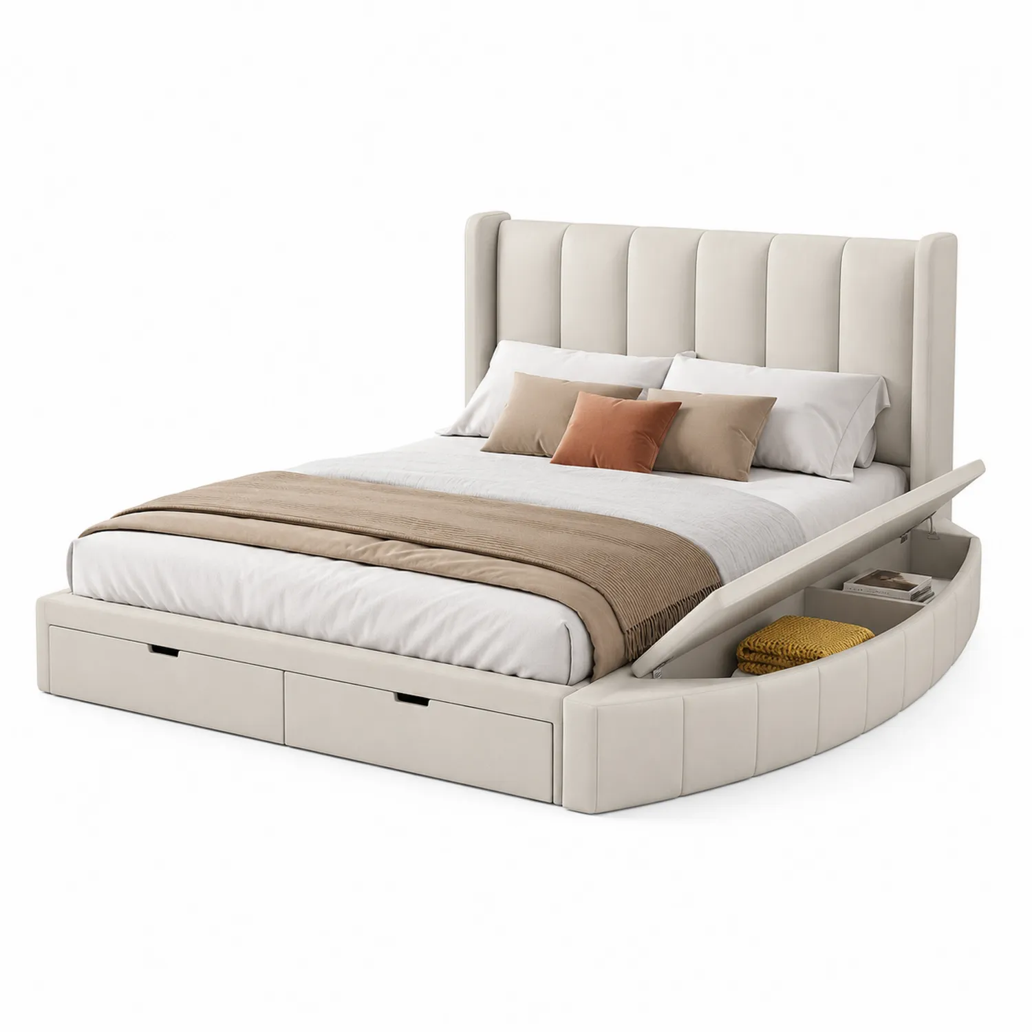 Letto contenitore ecopelle Beige 200x160 cm