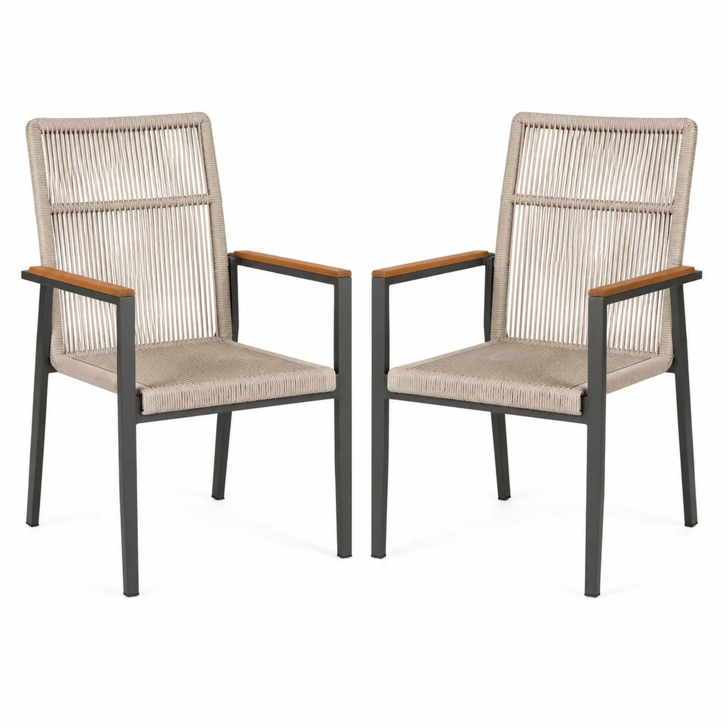 Set di 2 sedie da esterno in metallo e corda grigio/beige