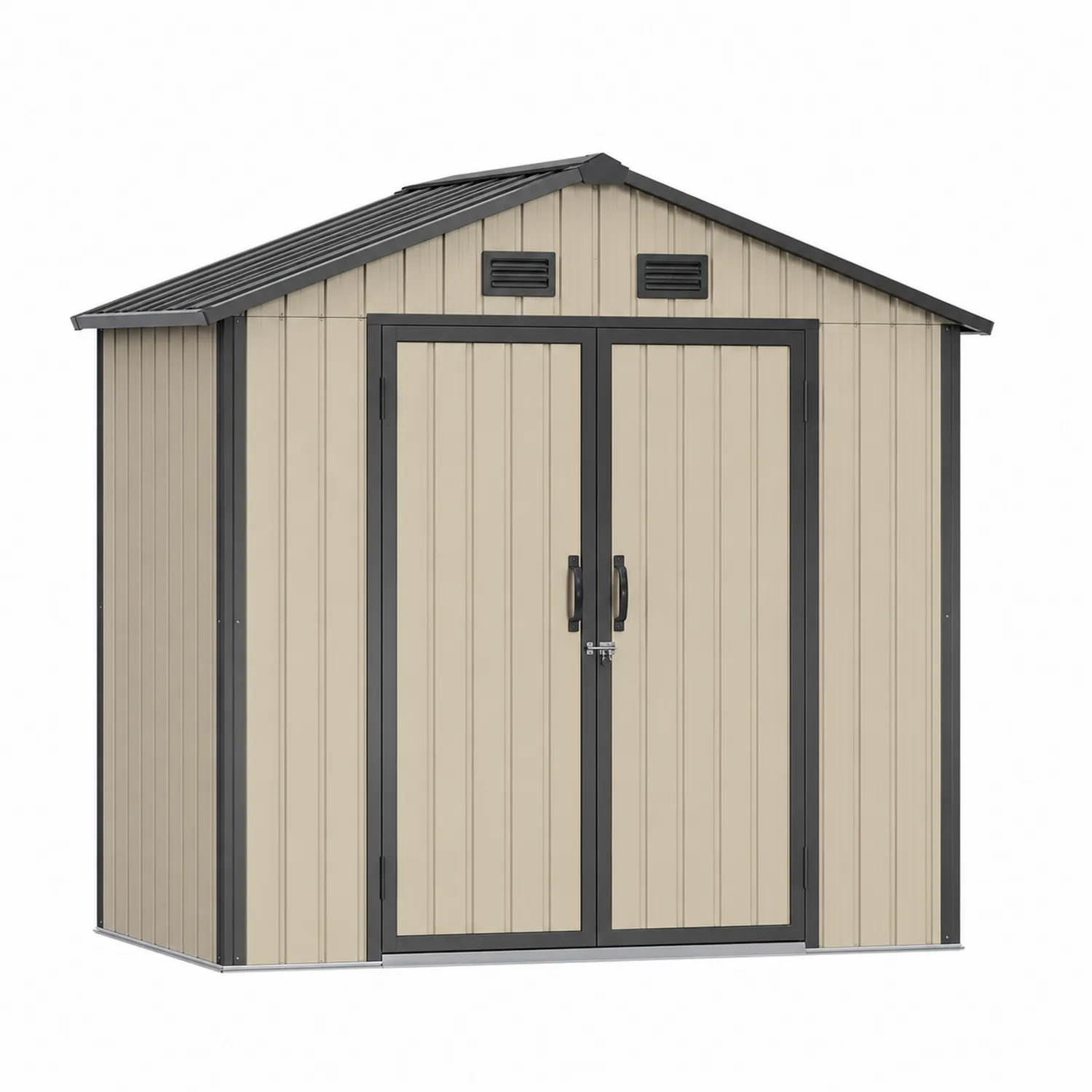 Casetta da Giardino in Acciaio Zincato Beige e Nero 213x130x185 cm